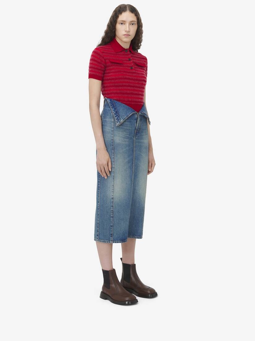 Fold Over Waist Denim Skirt - 3