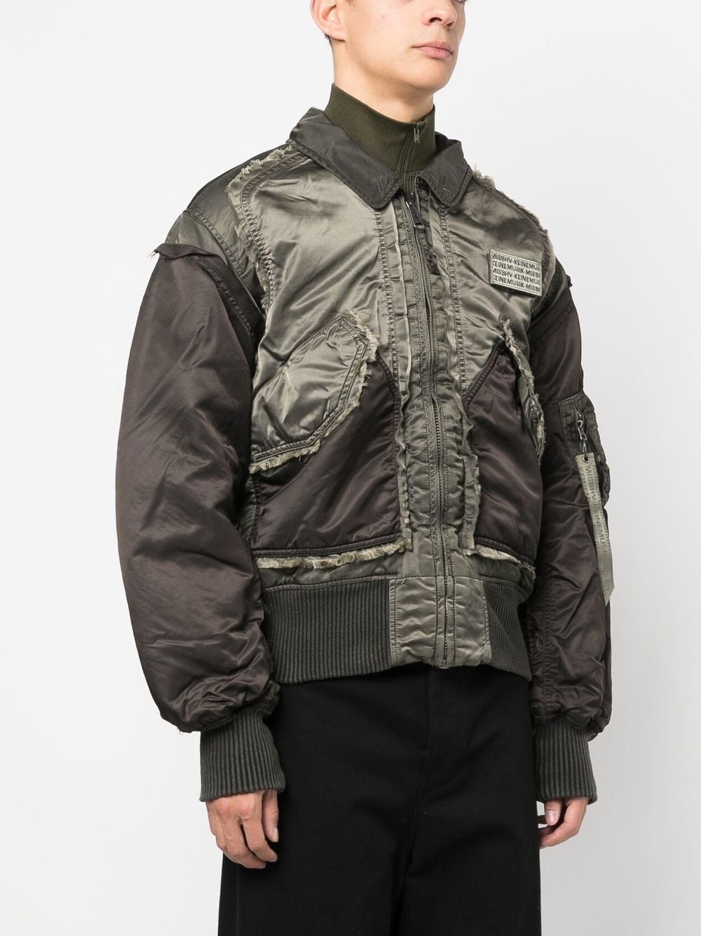 logo-patch panelled bomber jacket - 3