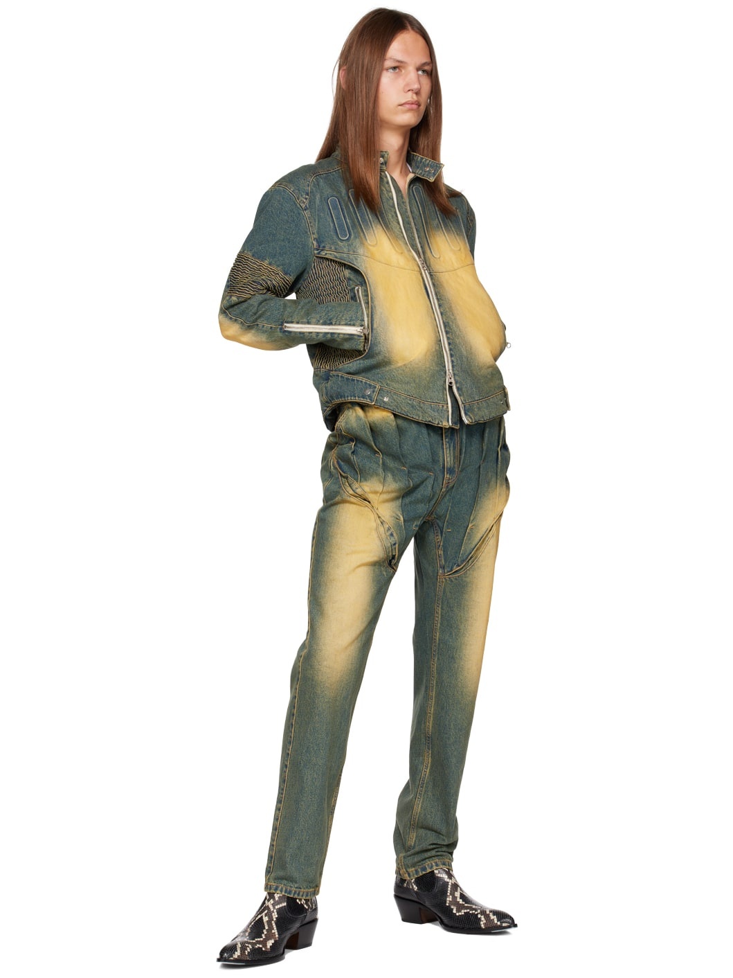 Blue Gathered Corset Jeans - 4