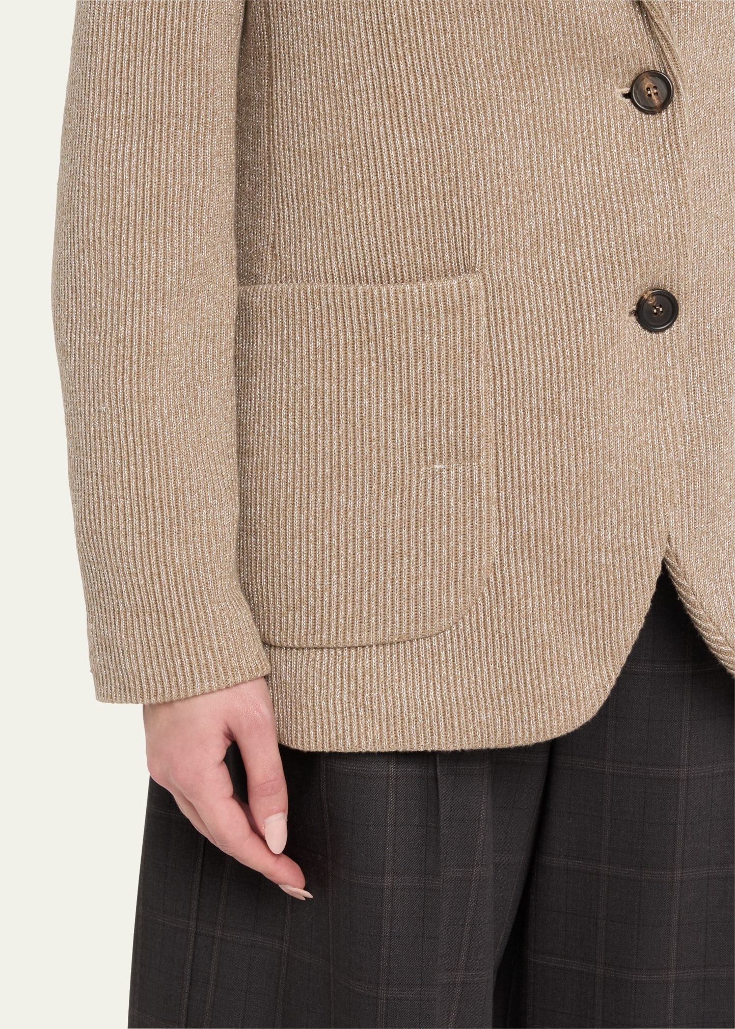 Two-Button Lurex Cotton English Rib Blazer - 5