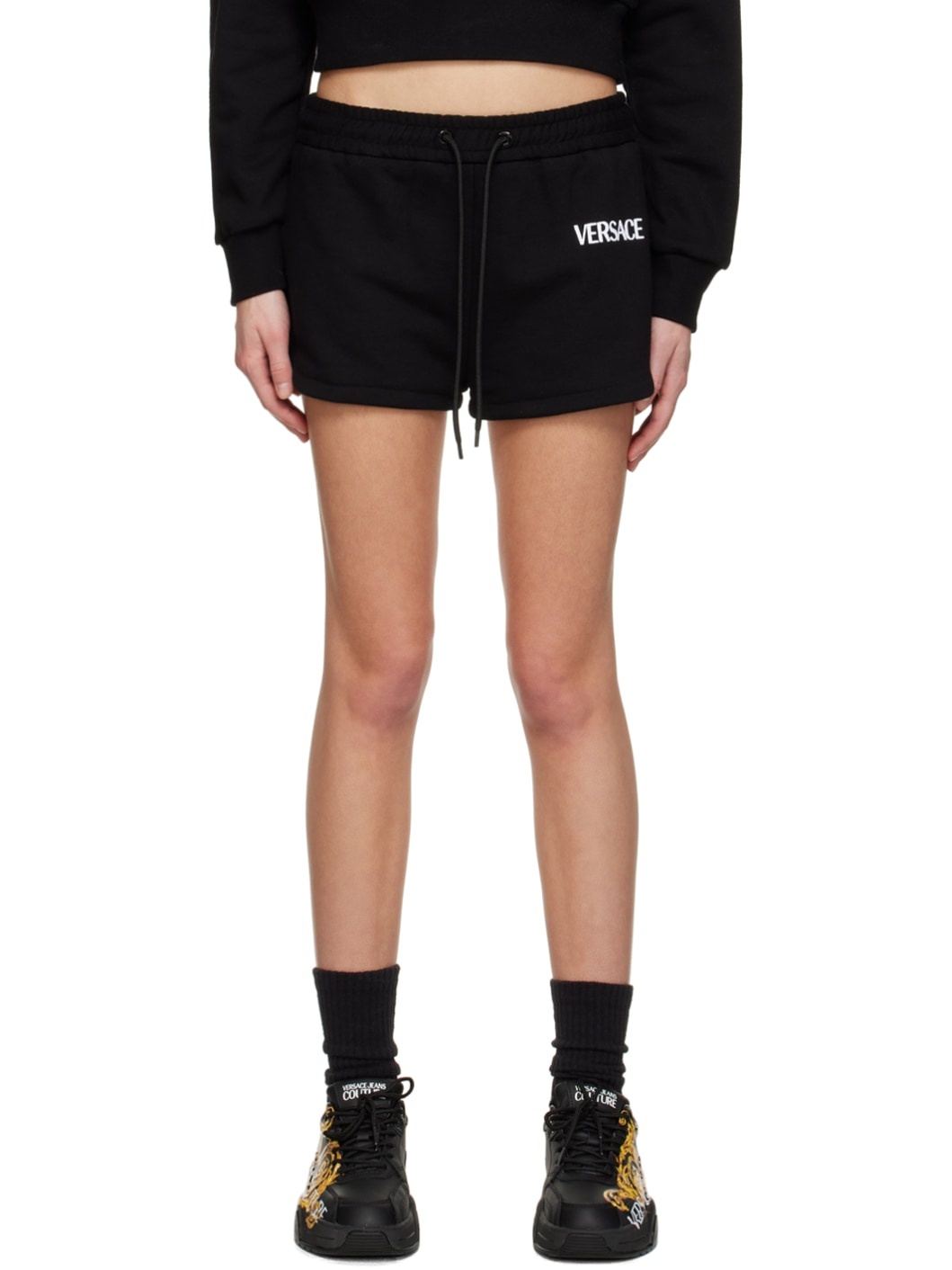 Black Embroidered Shorts - 1