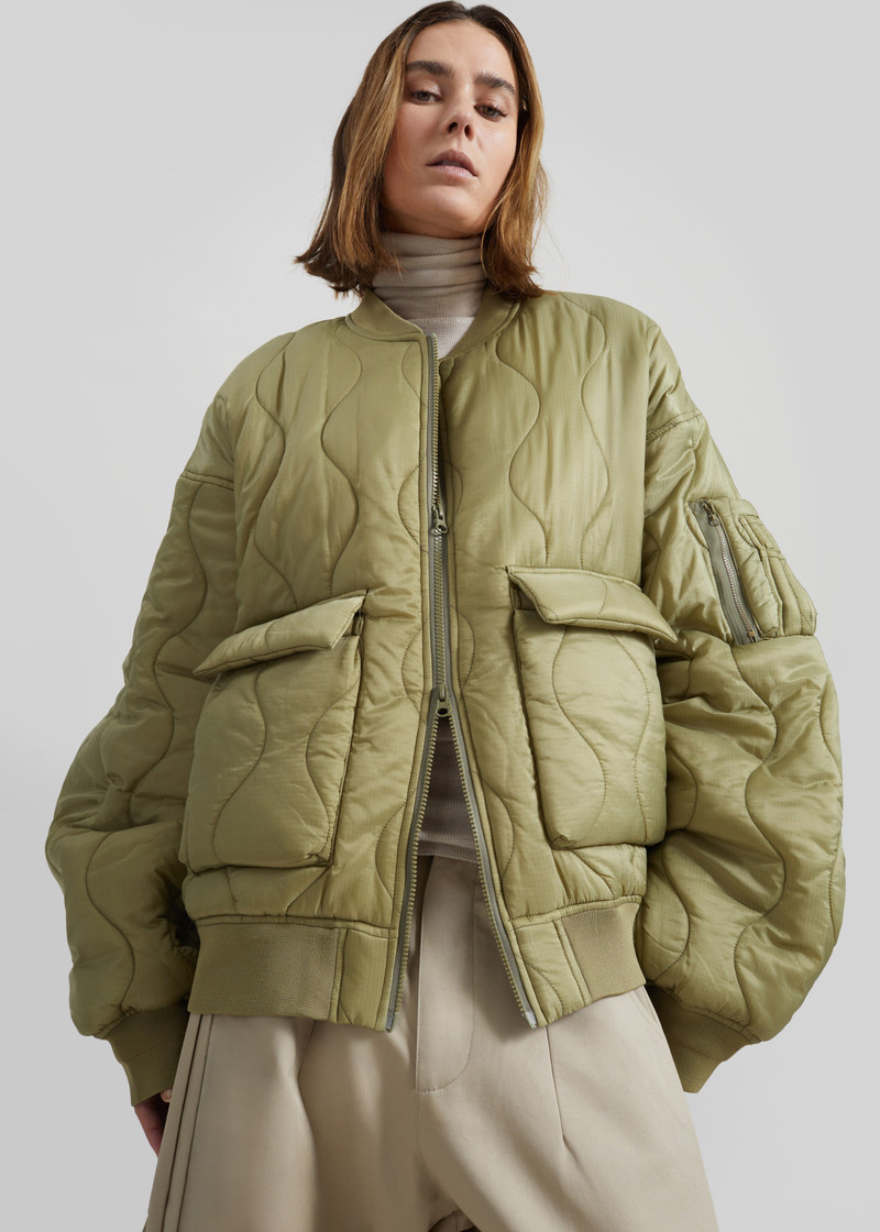 Halsey Quilted Bomber Jacket - Moss Green 5