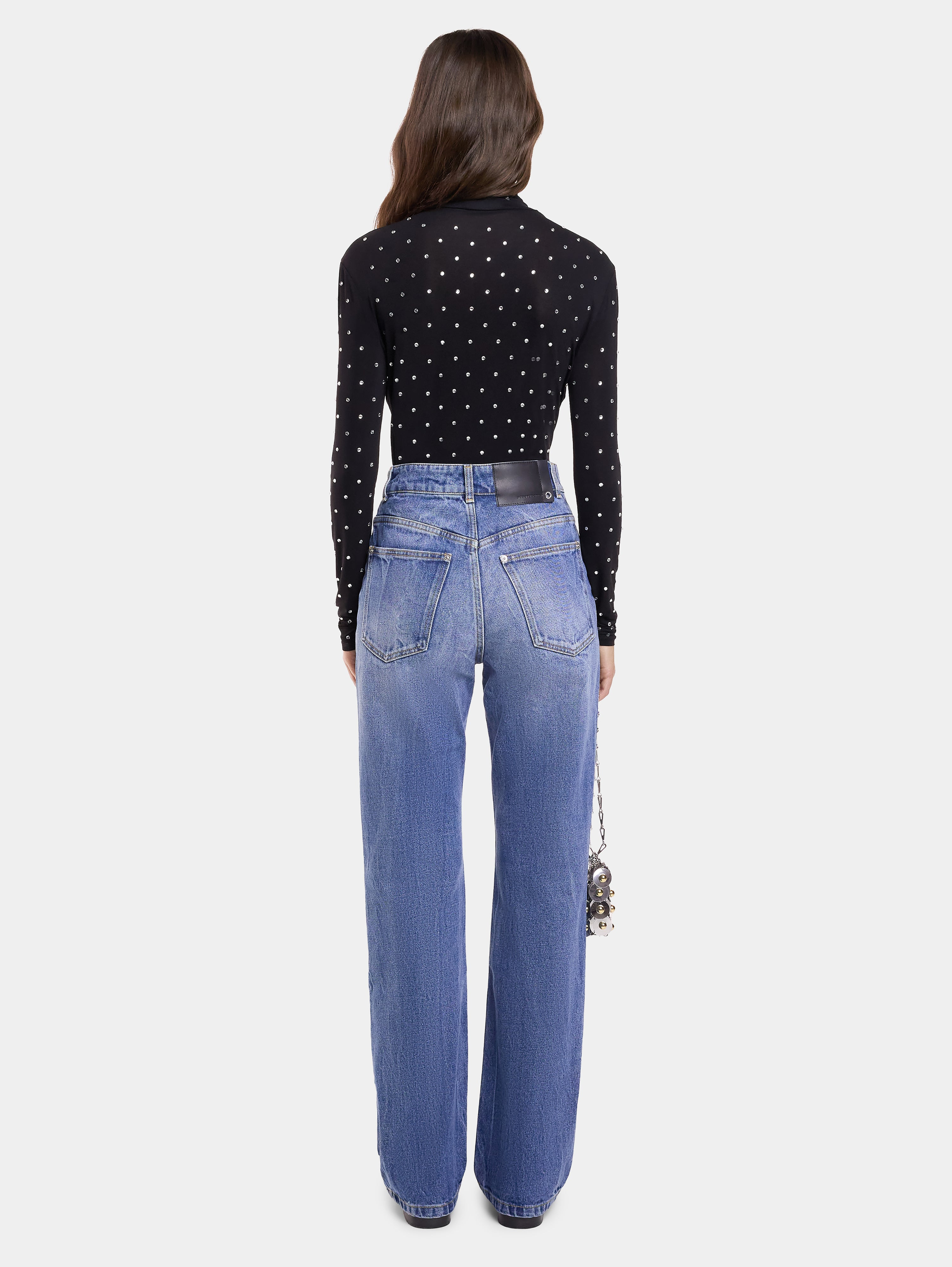 BLACK CRYSTAL-EMBELLISHED TOP IN SECOND-SKIN JERSEY - 5