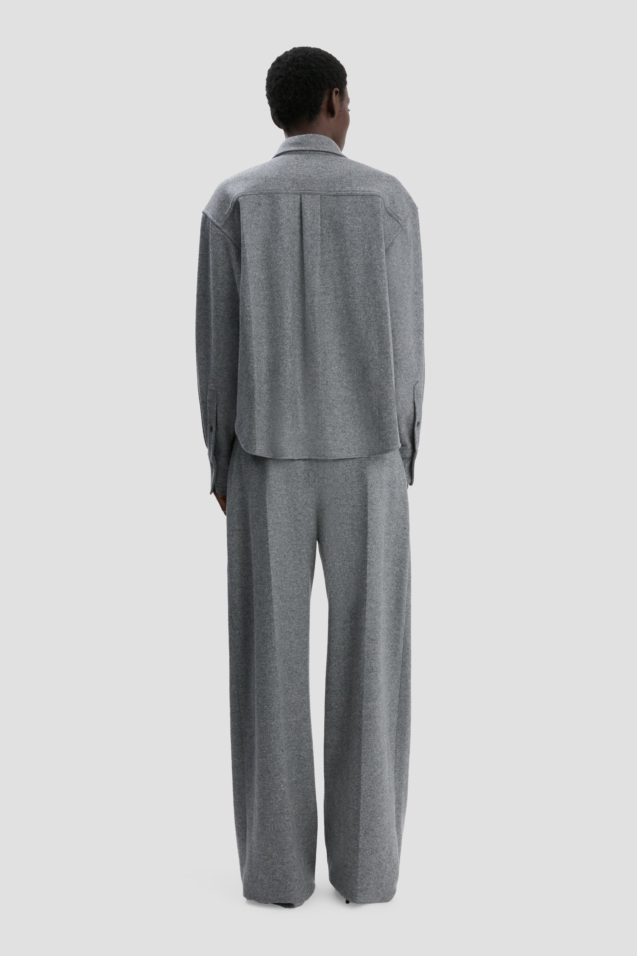 Cropped Long Sleeve Shirt In Grey Melange - 5