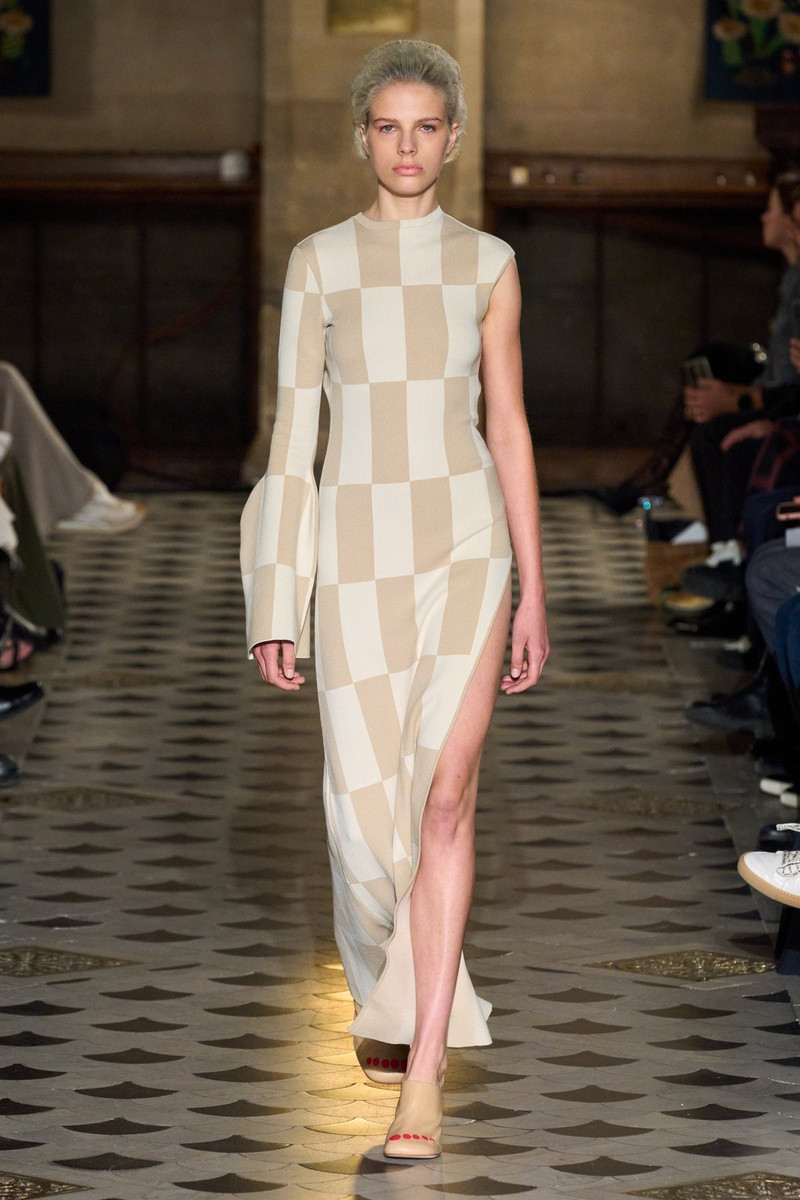 MAXI KNIT CHECK DRESS IVORY BEIGE 1