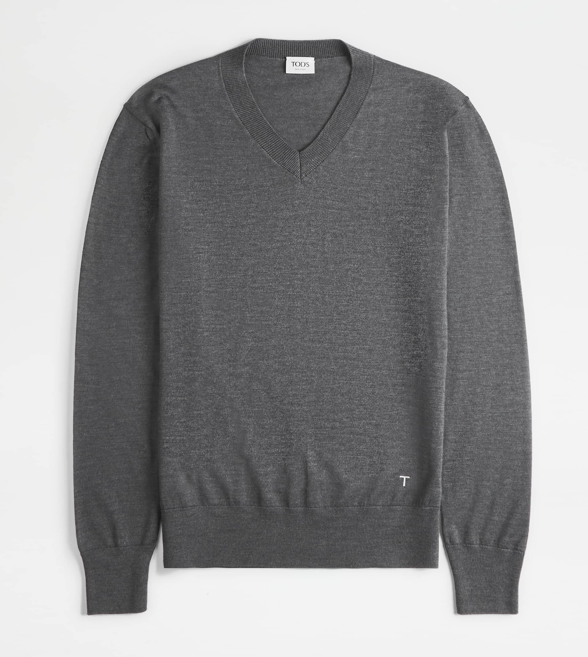 V-NECK SILK BLEND PULLOVER - GREY - 1