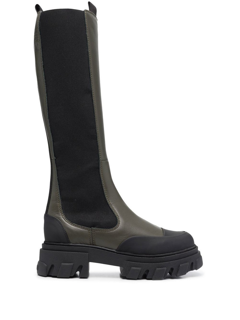 knee-high chunky leather chelsea boots 1