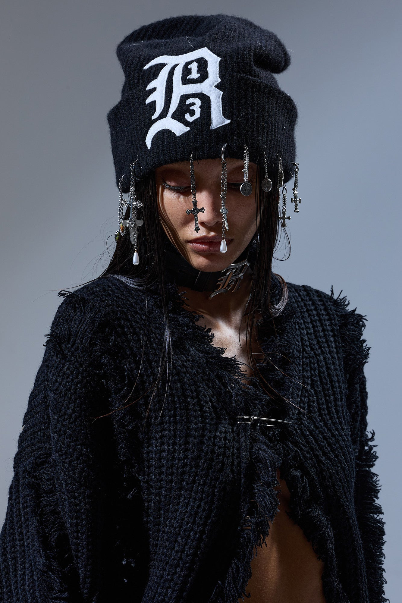 R13 CASHMERE BEANIE W/CHAINS - 1