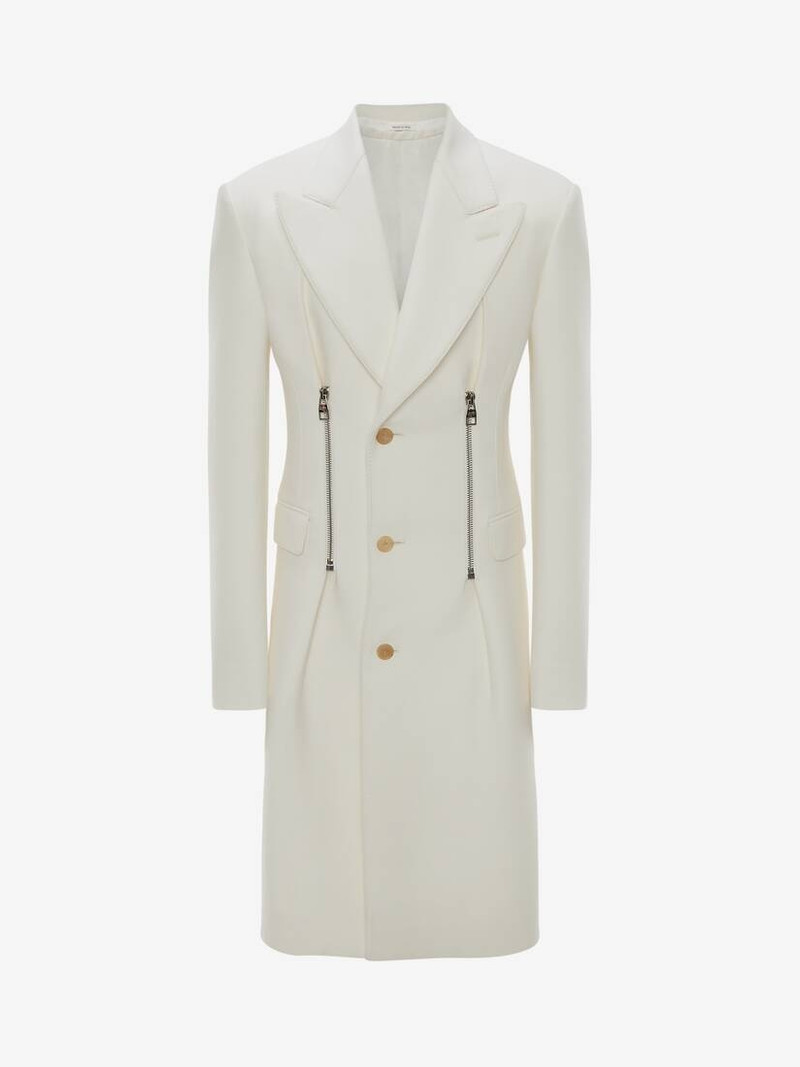 Zip Detail Tailored Coat in Bone 1