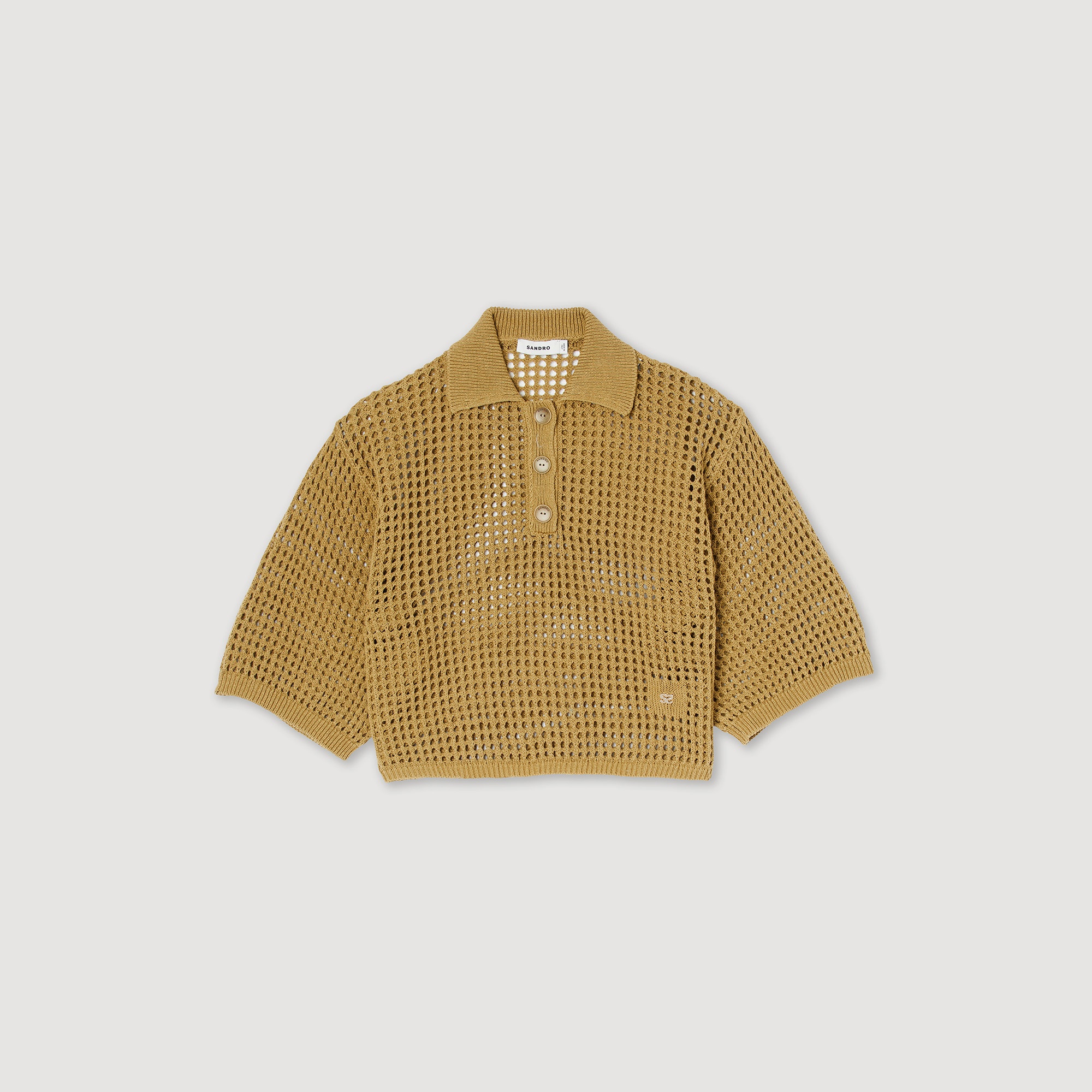 Cropped mesh knit sweater - 1
