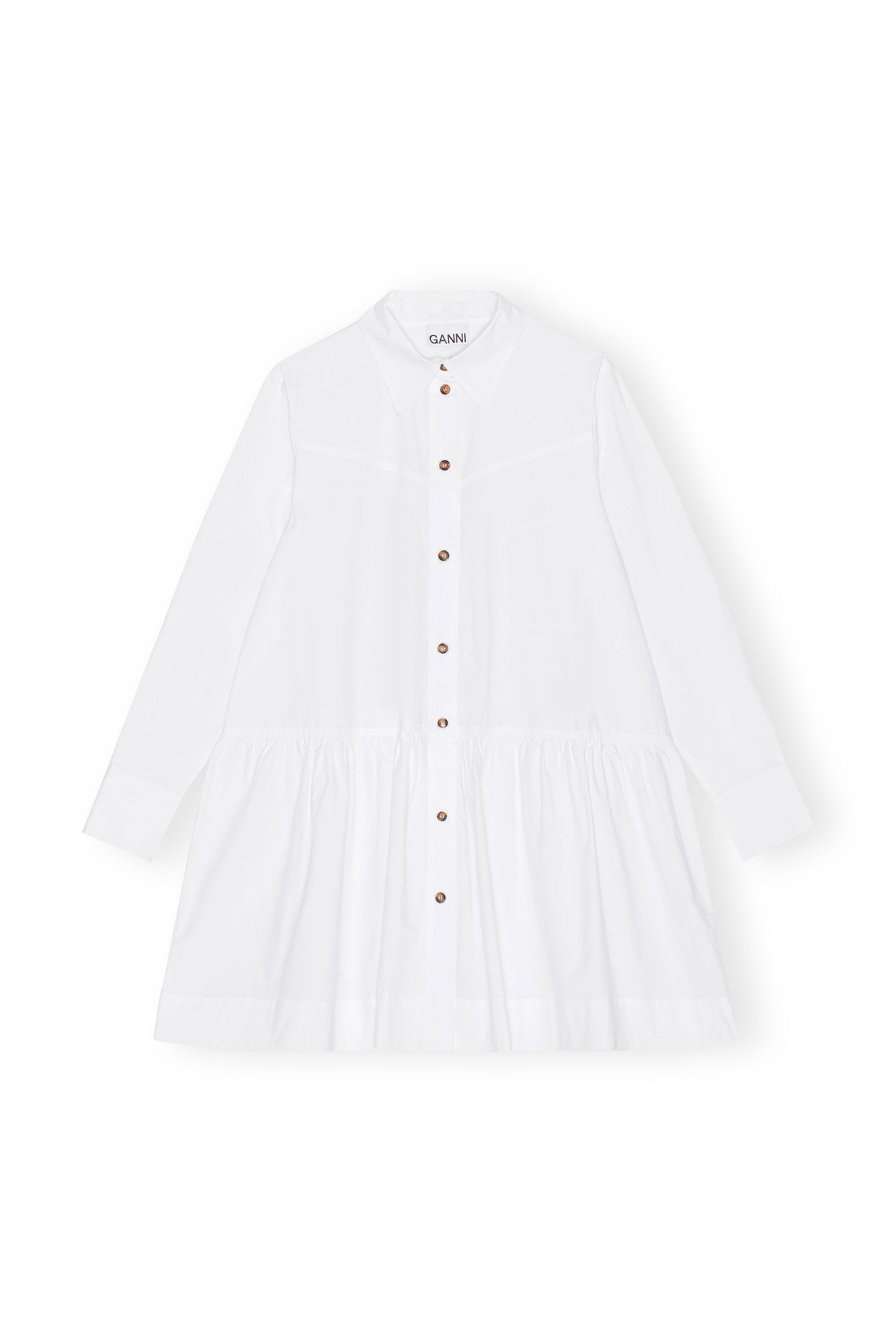 WHITE COTTON POPLIN MINI SHIRT DRESS - 1