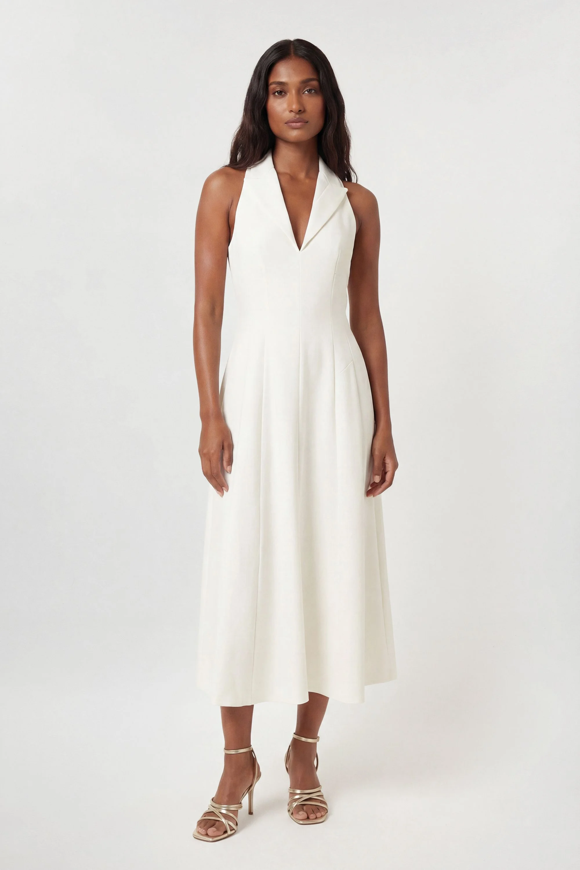 Compact Stretch Seam Detail Tailored Full Skirted Midi Dress - 1