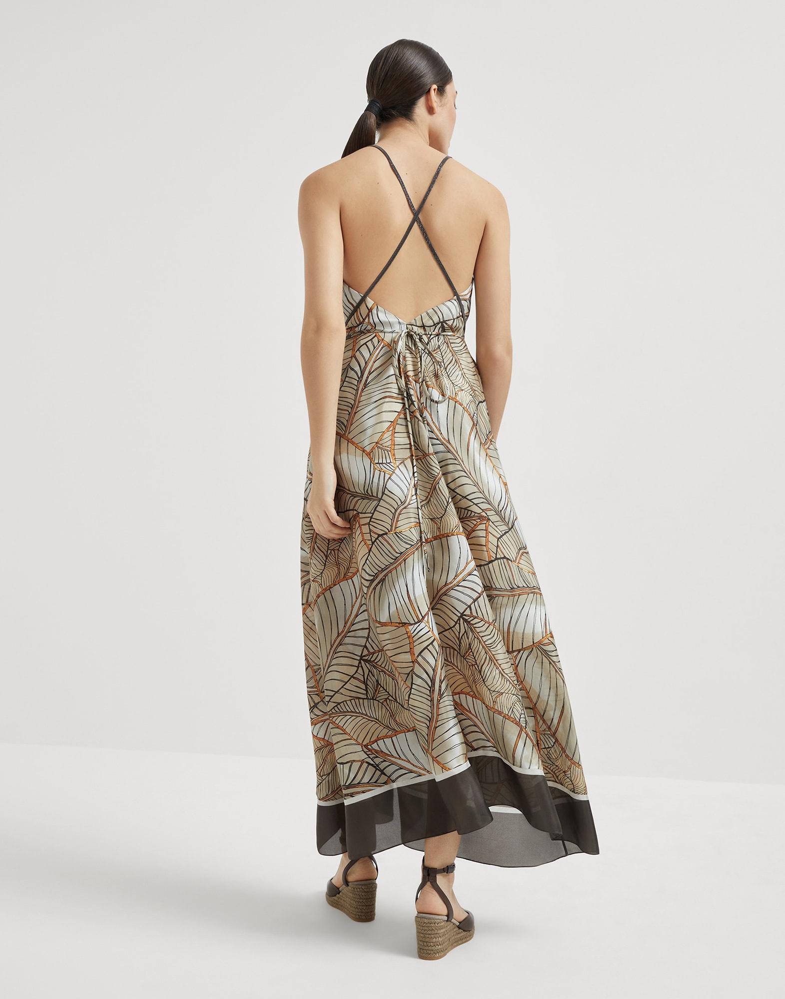 Silk papyrus print pongée dress with precious straps - 2