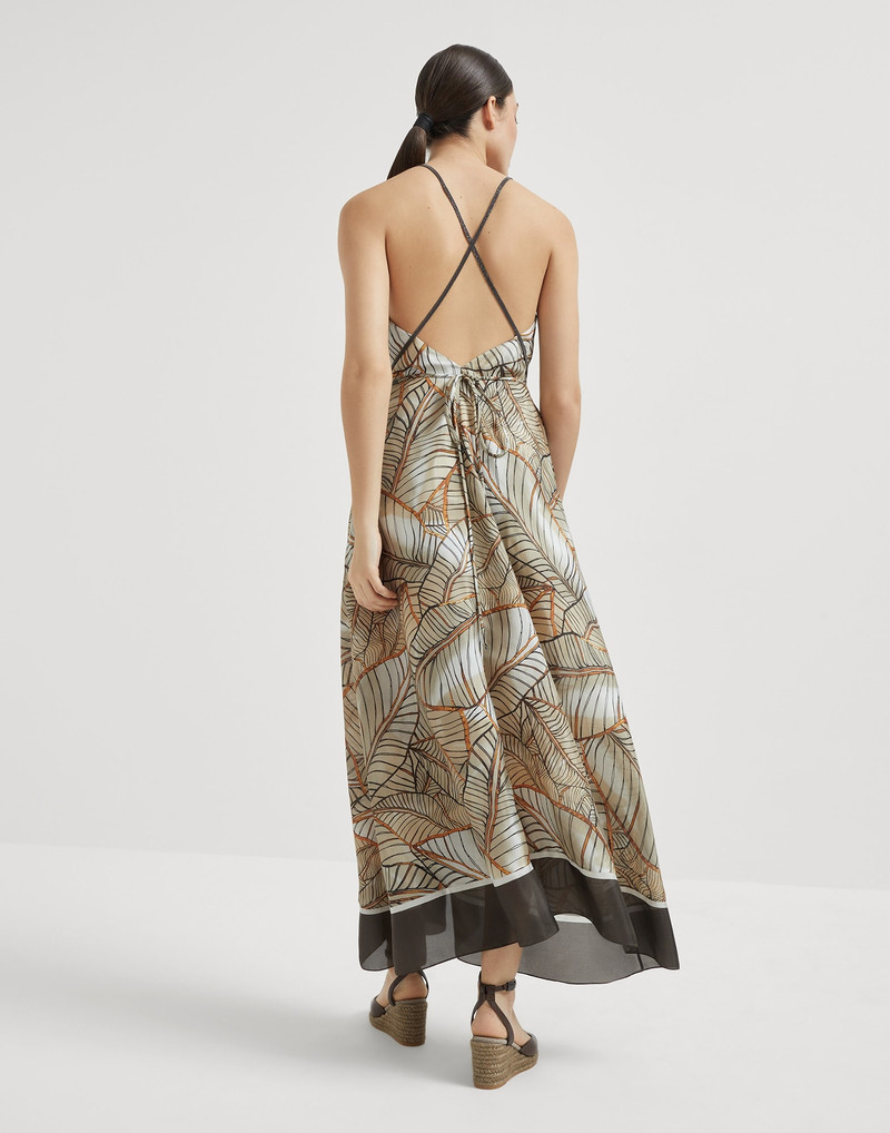 Brunello Cucinelli Silk papyrus print pongée dress with precious straps outlook