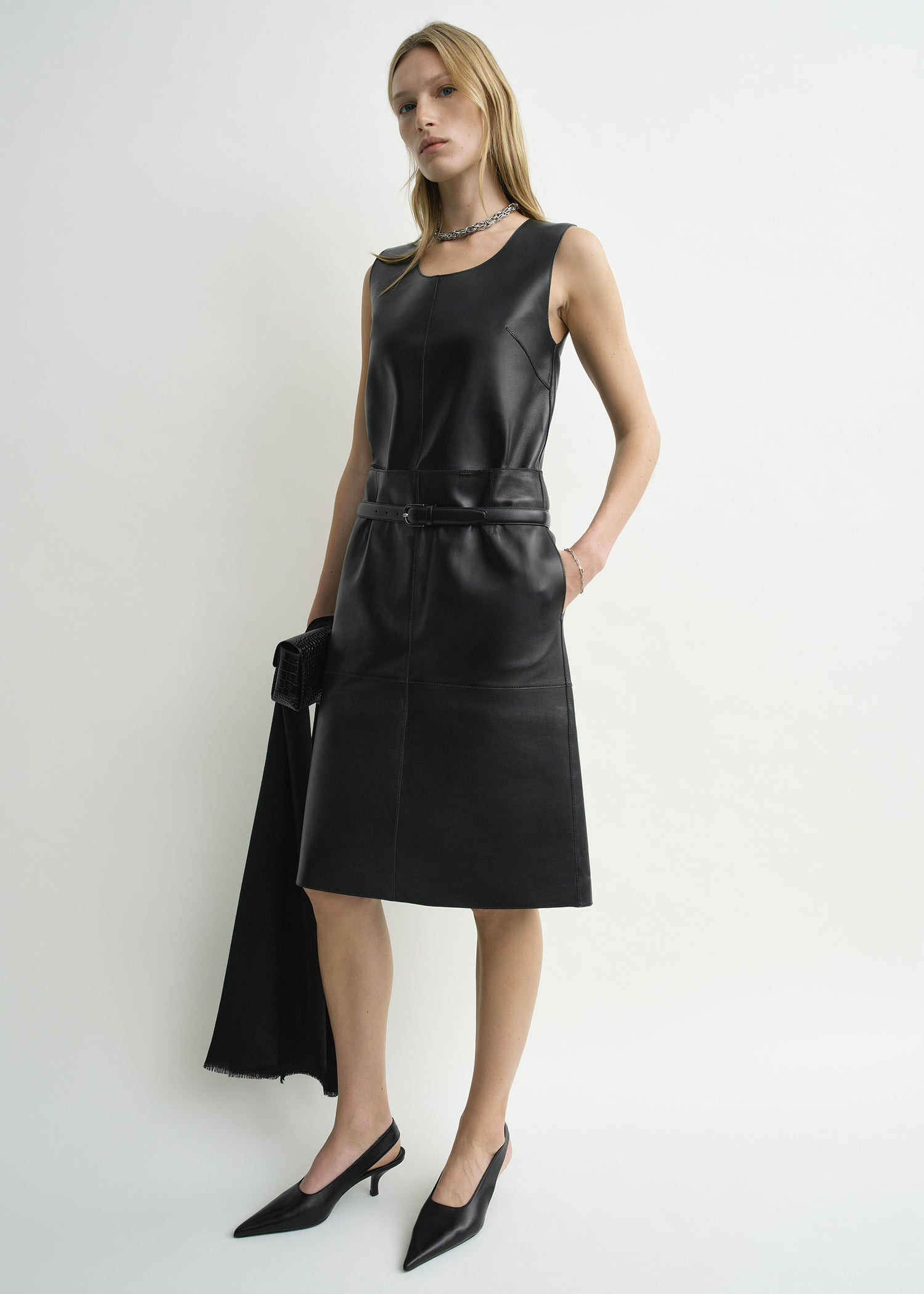 Paneled leather skirt black - 3