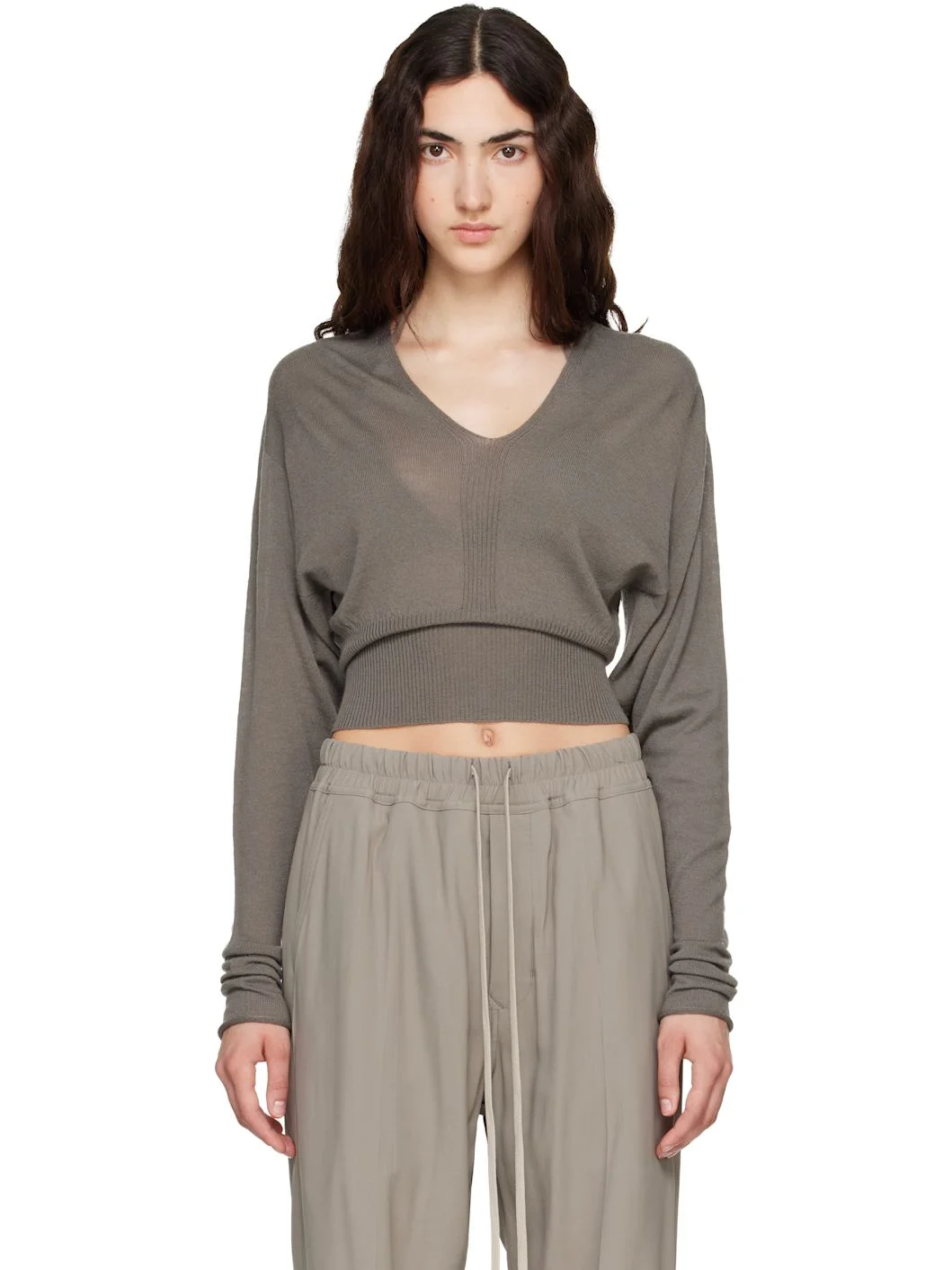 Taupe Tower V Cropped Sweater - 1