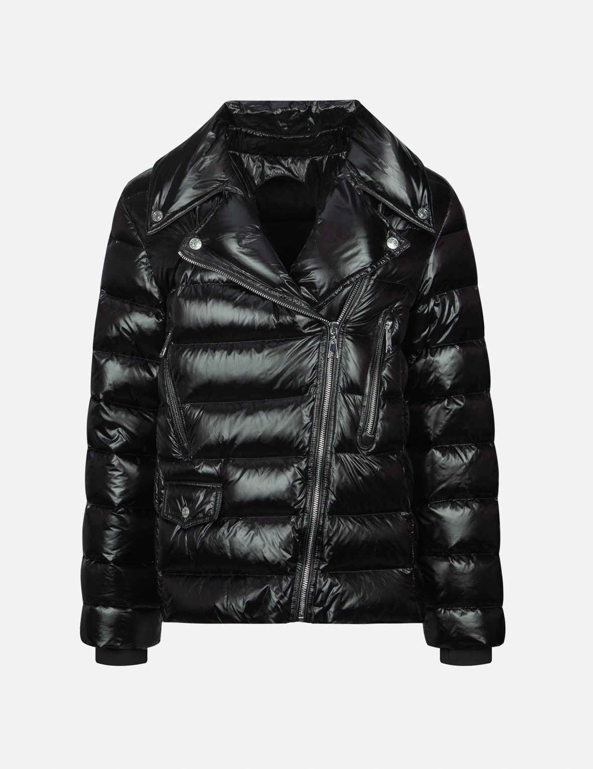 PEARLIZED BLACK FASHION FIT BIKER DOWN JACKET - 1