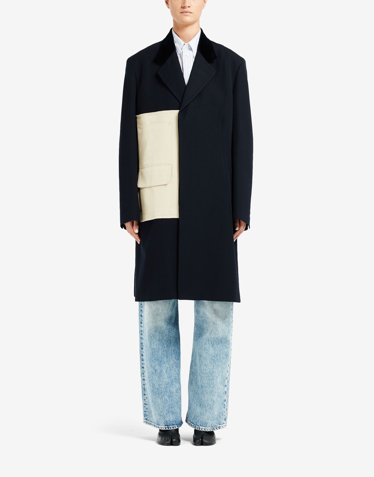 Tricotine Coat with Velvet Collar and Side Pocket - 2