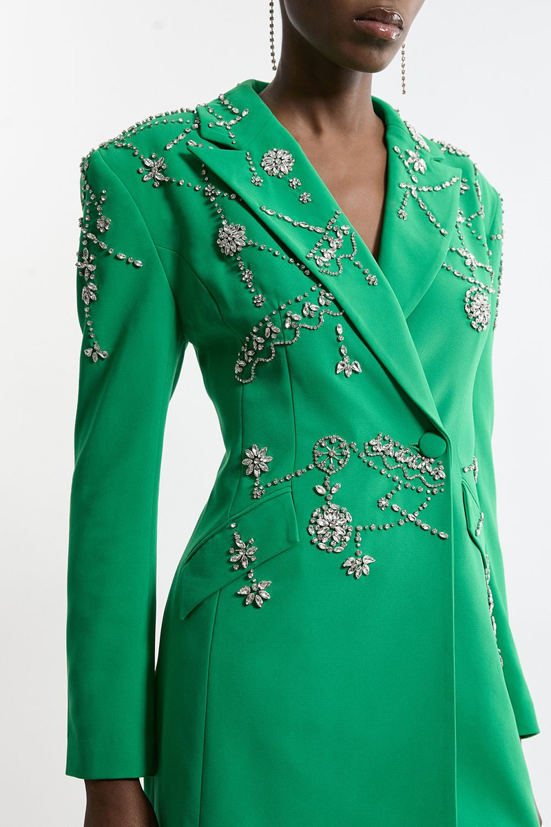 Crystal Embellished Cady Blazer Woven Mini Dress 1