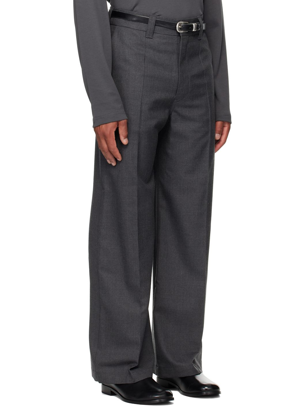 Gray Straight Tailored Trousers - 2
