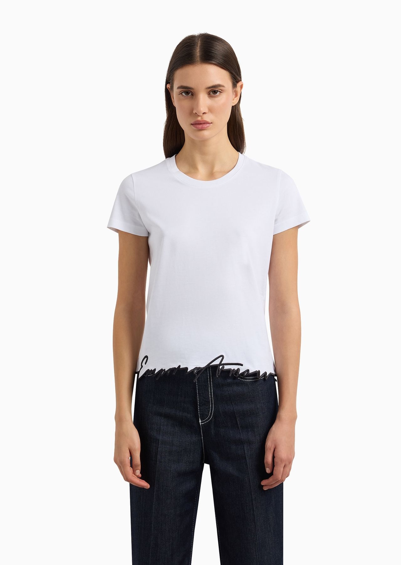 ASV organic-jersey T-shirt with embroidered shaped hem - 2