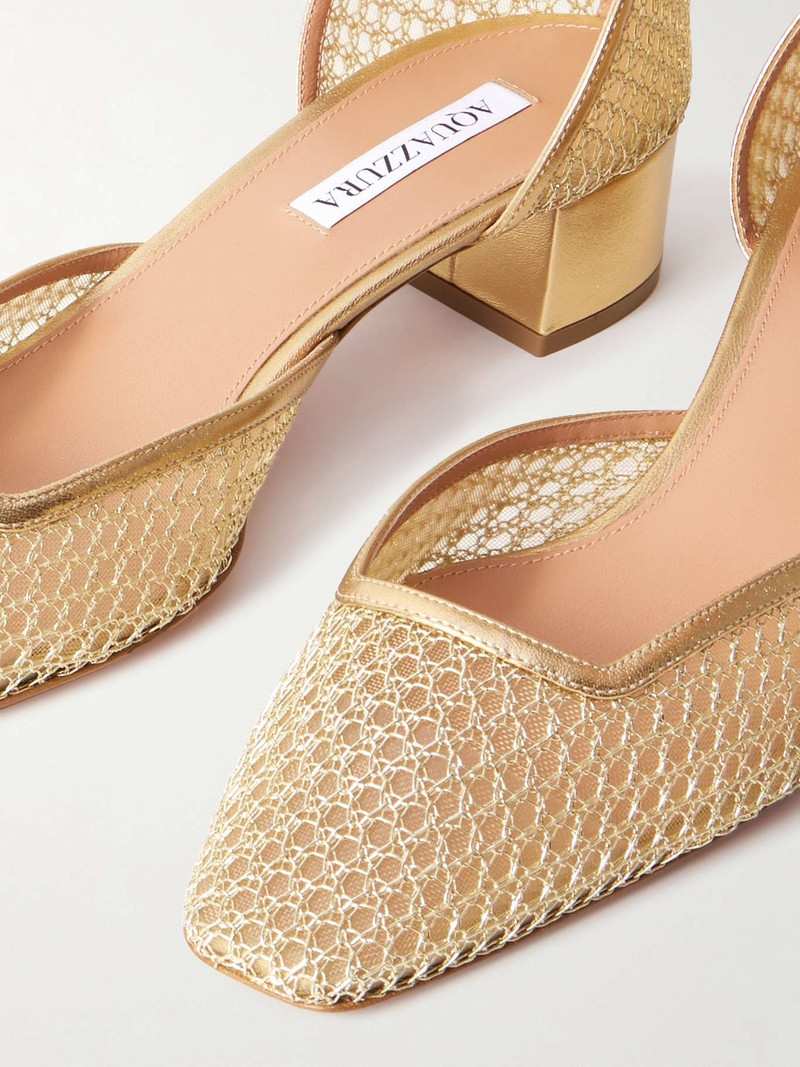 Asha 35 leather-trimmed metallic mesh pumps Gold 4