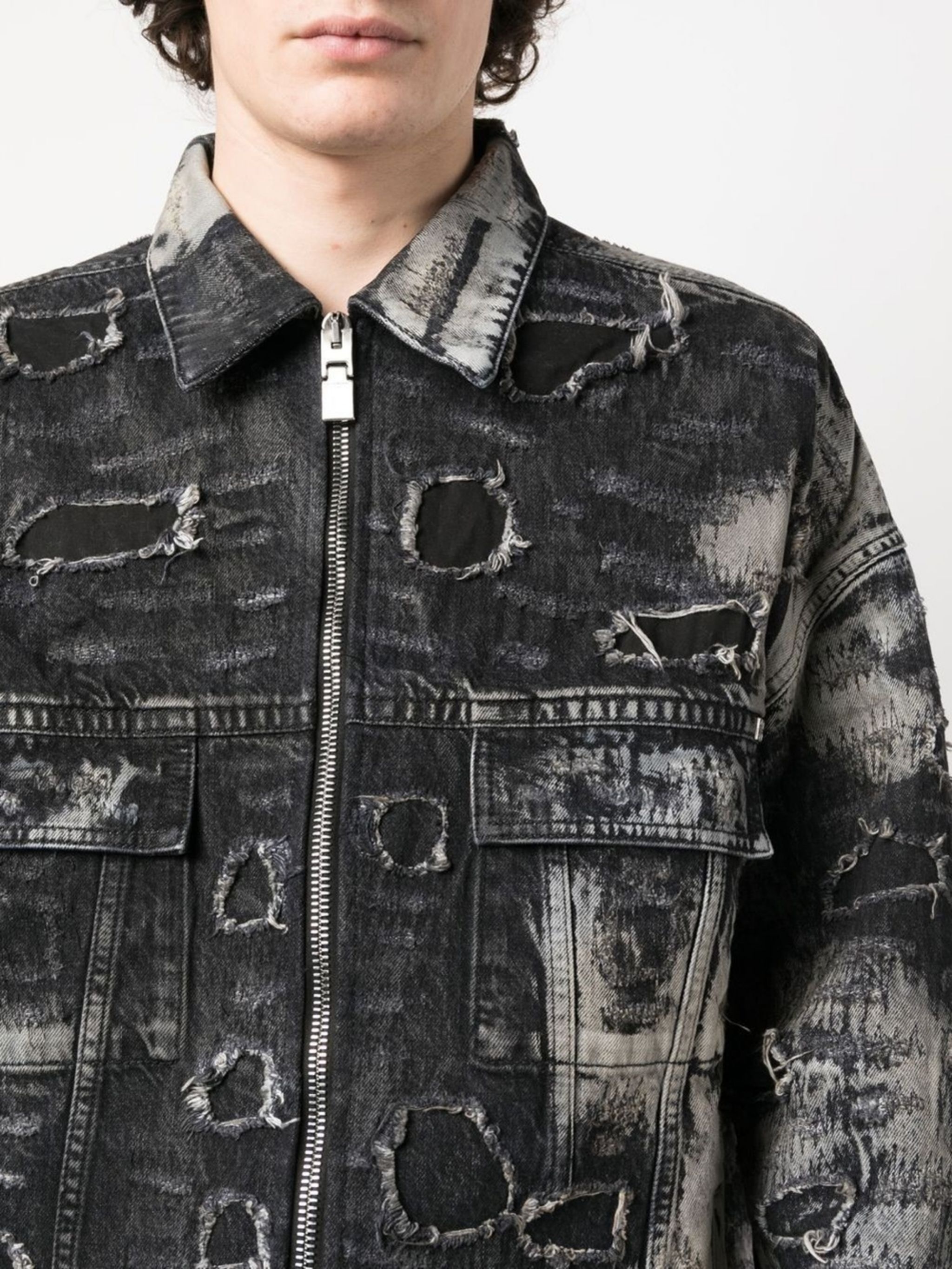 distressed-finish denim jacket - 5