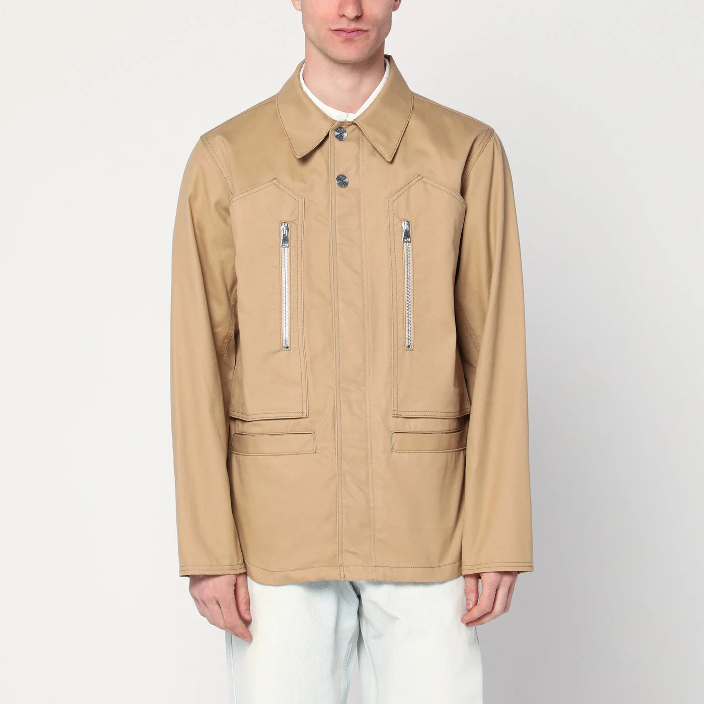 Beige overshirt jacket in cotton - 1