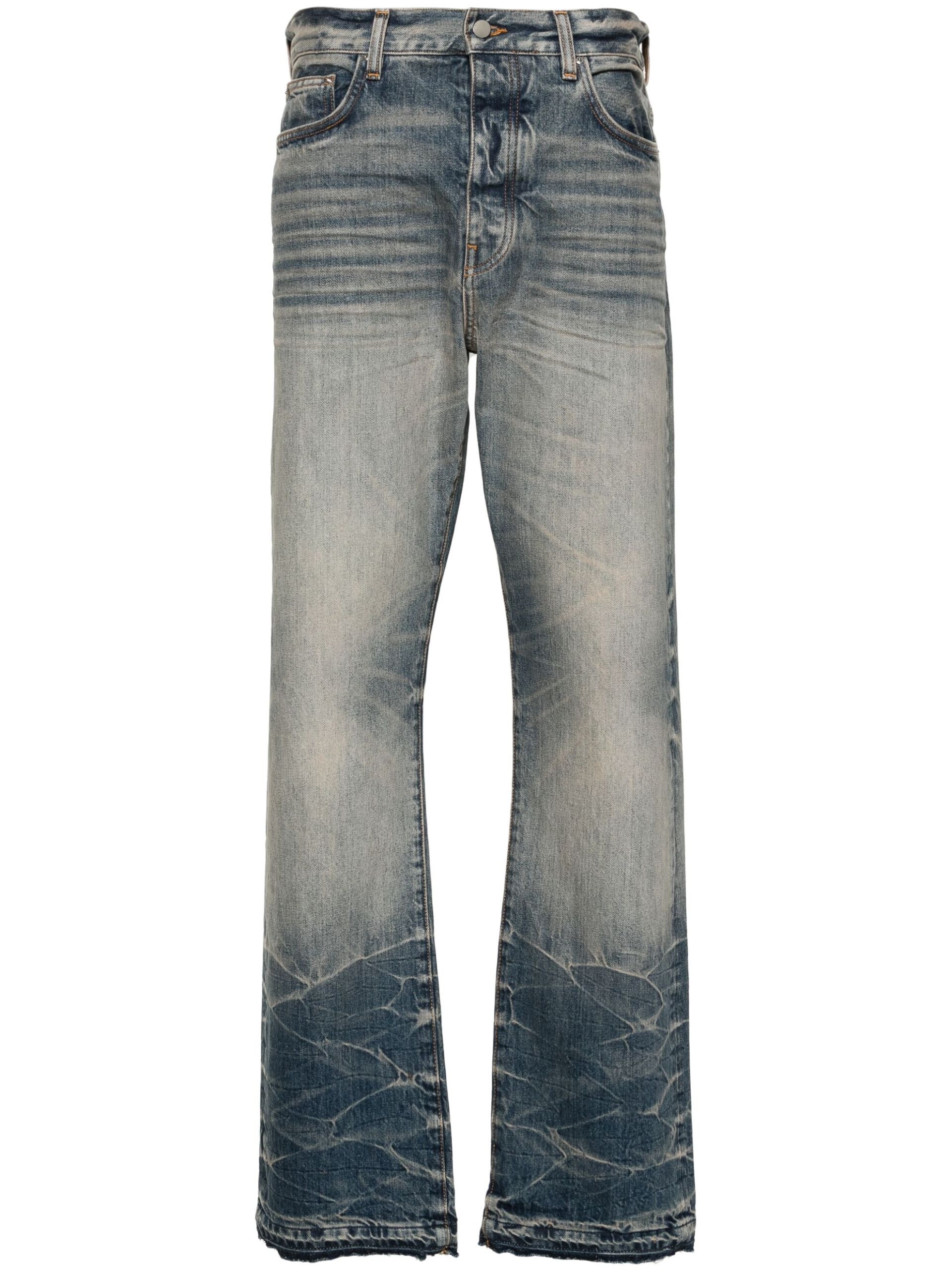 Blue Straight Leg Faded Jeans - 1