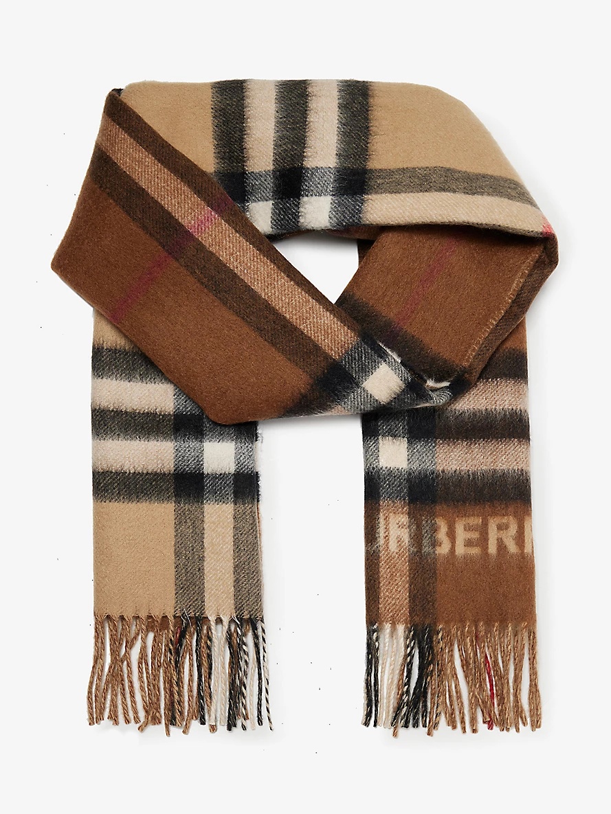 Giant check tasselled-trim cashmere scarf - 1