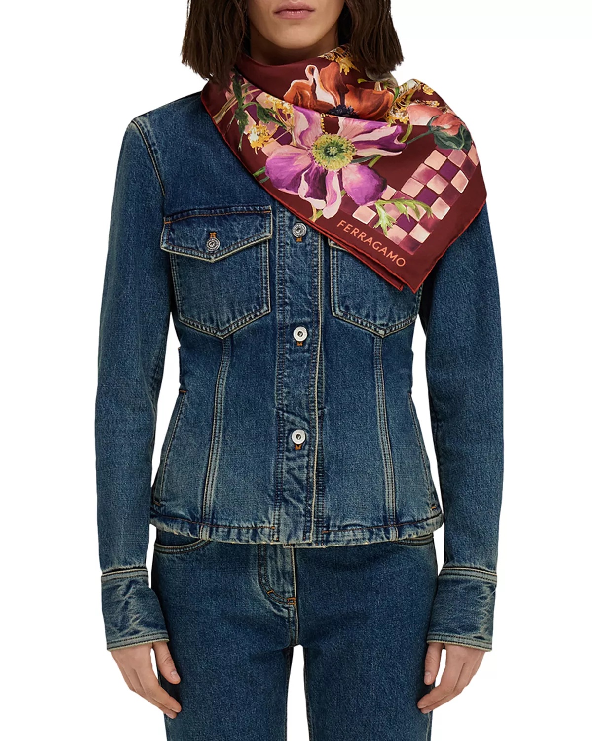 Flower Bordeaux Silk Scarf - 2
