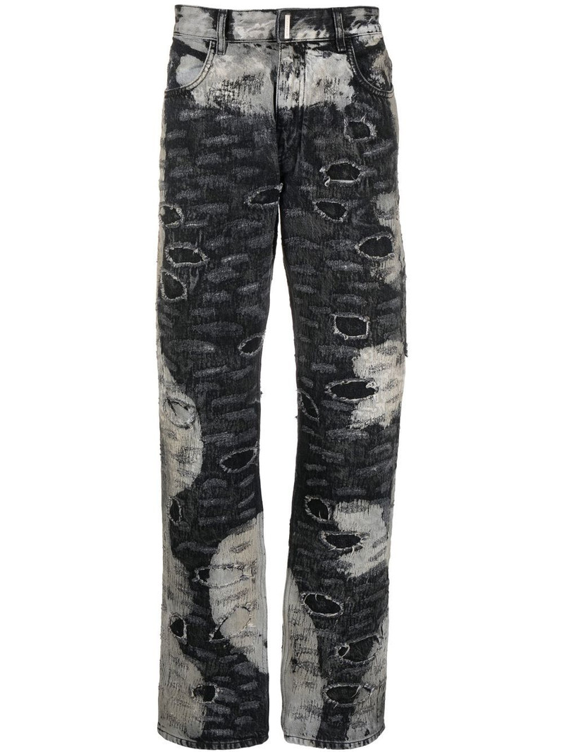 distressed-effect straight-leg trousers 1