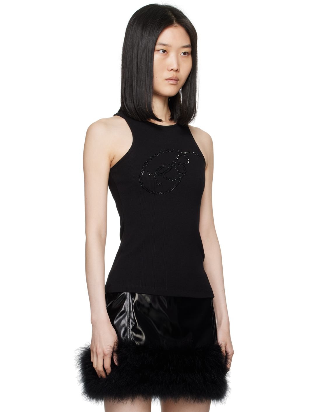 Black Crystal-Cut Logo Tank Top - 2