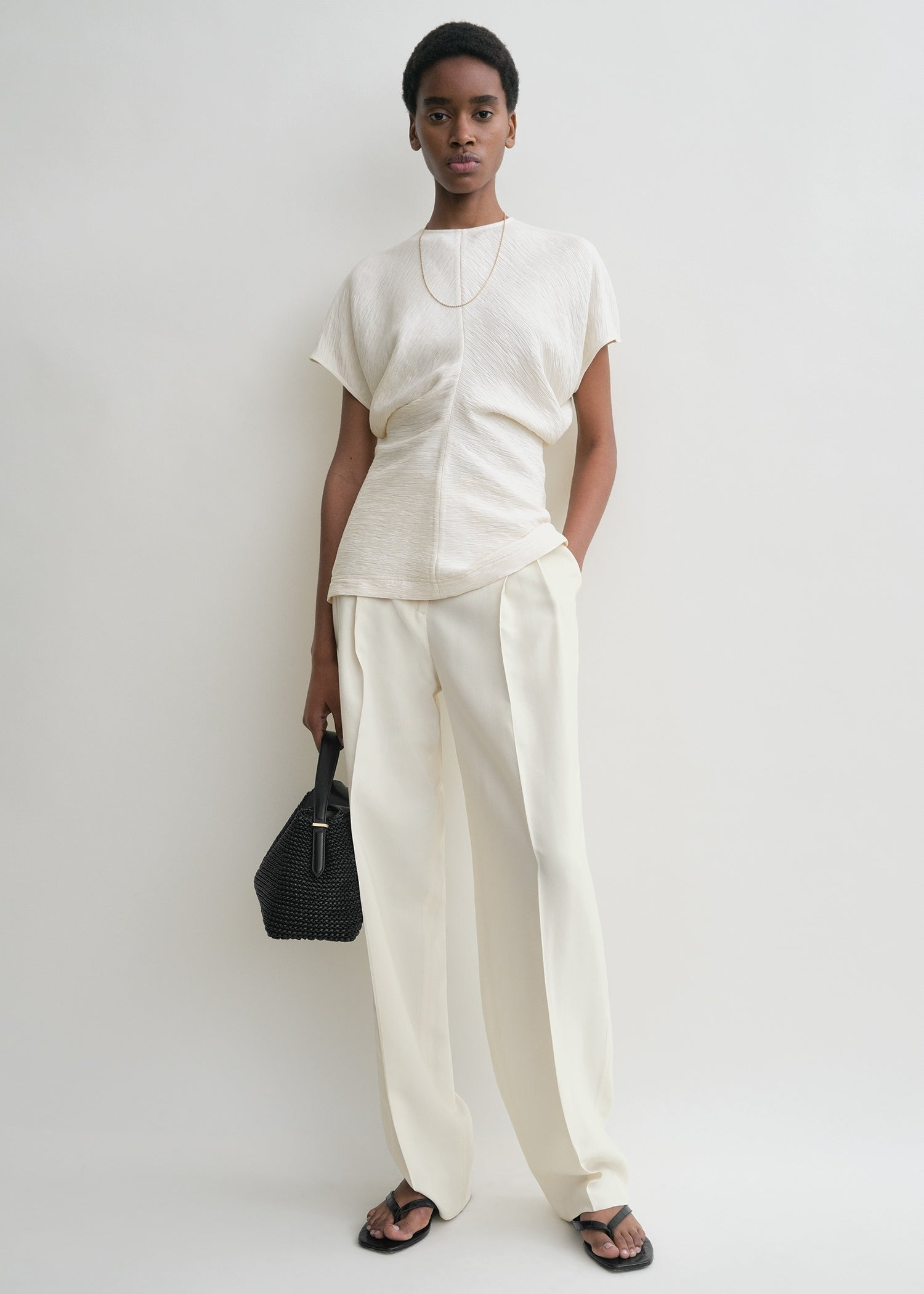 Slouch waist crinkled top cream - 2