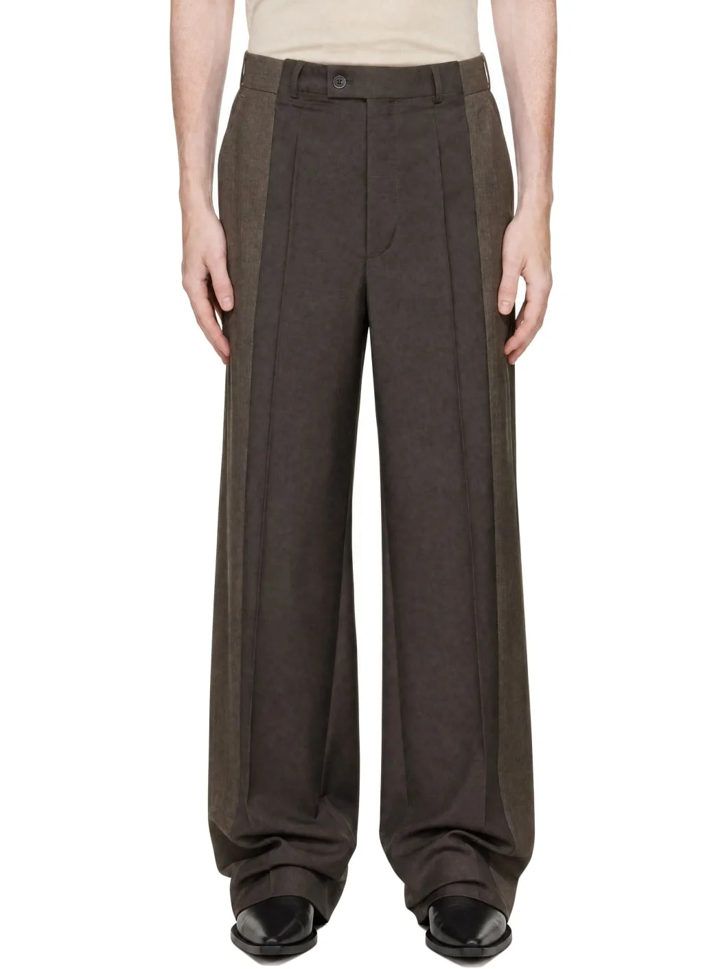 Taupe Two-Tone Wool Trousers - 1
