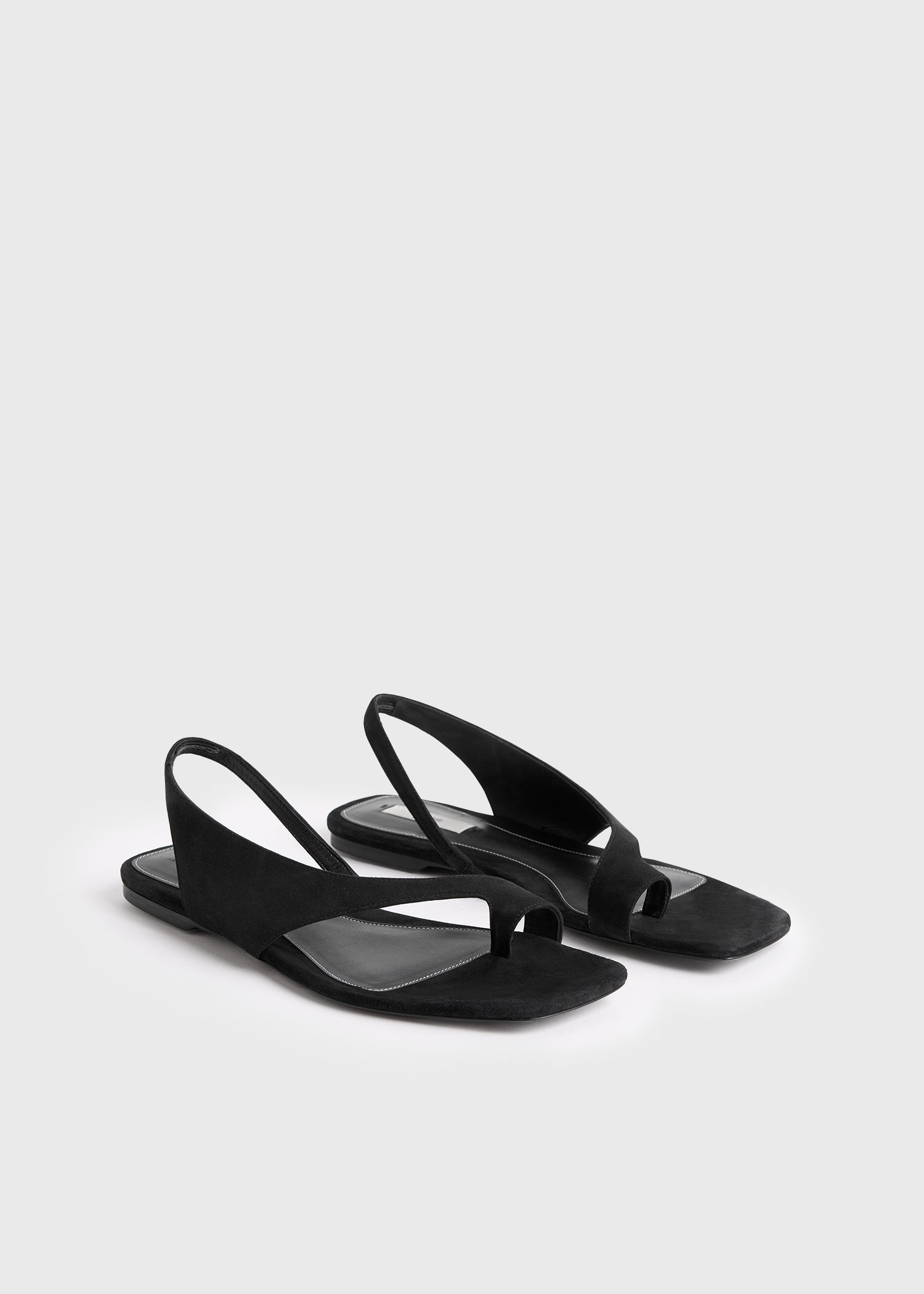 サンダル・ミュール Toteme Black Suede Low One-Finger Sandals With Elasticated Totême Black Suede Low One-finger Sandals With Elasticated