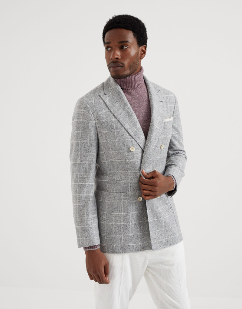 Flecked silk, wool and cashmere Prince of Wales one-and-a-half breasted deconstructed blazer with pa 1