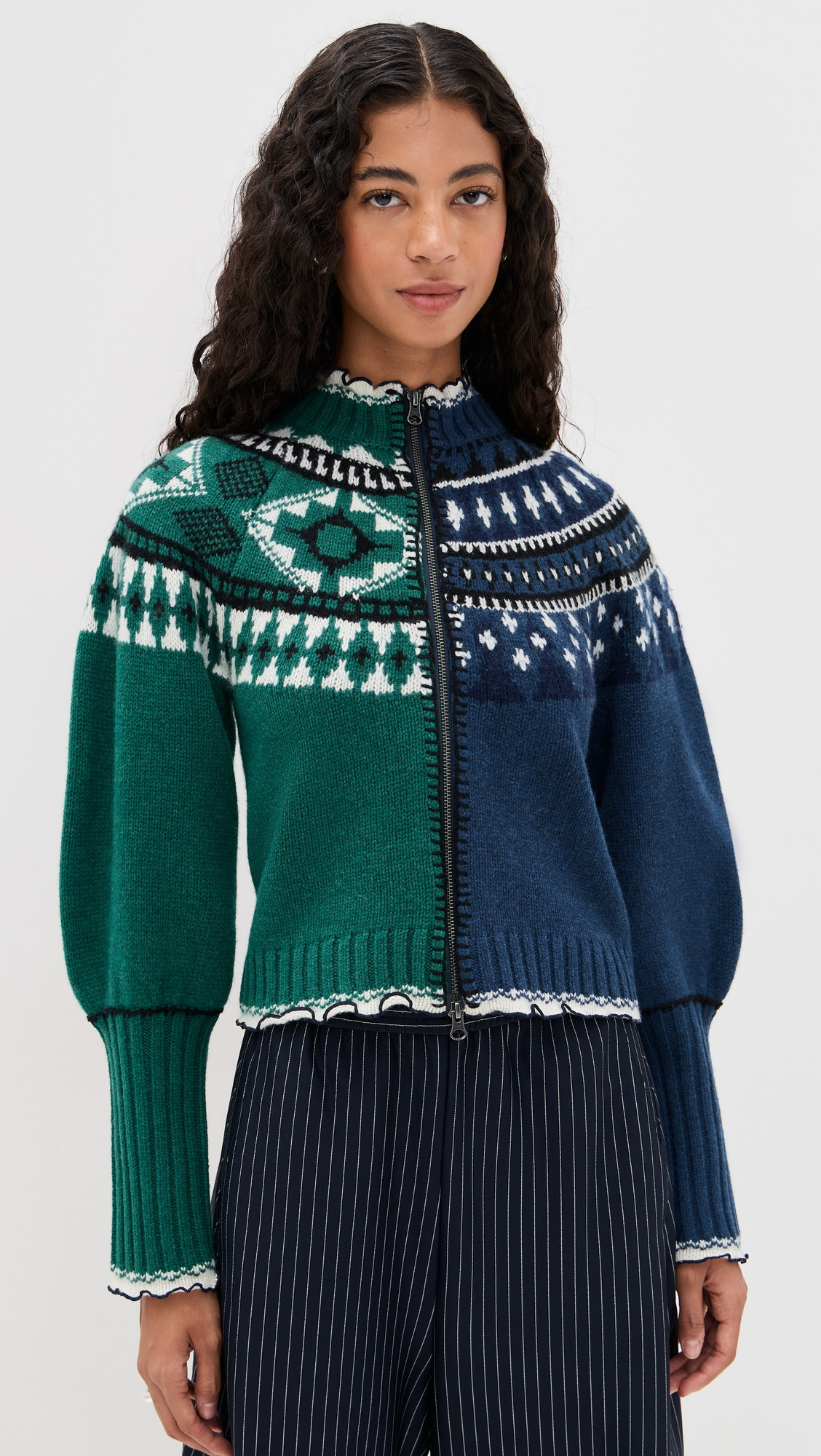 Linea Fair Isle Zip Front Cardigan - 6