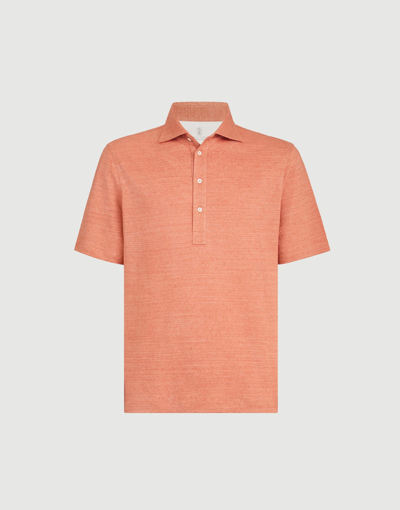 Linen and cotton mélange jersey polo with shirt-style collar 1