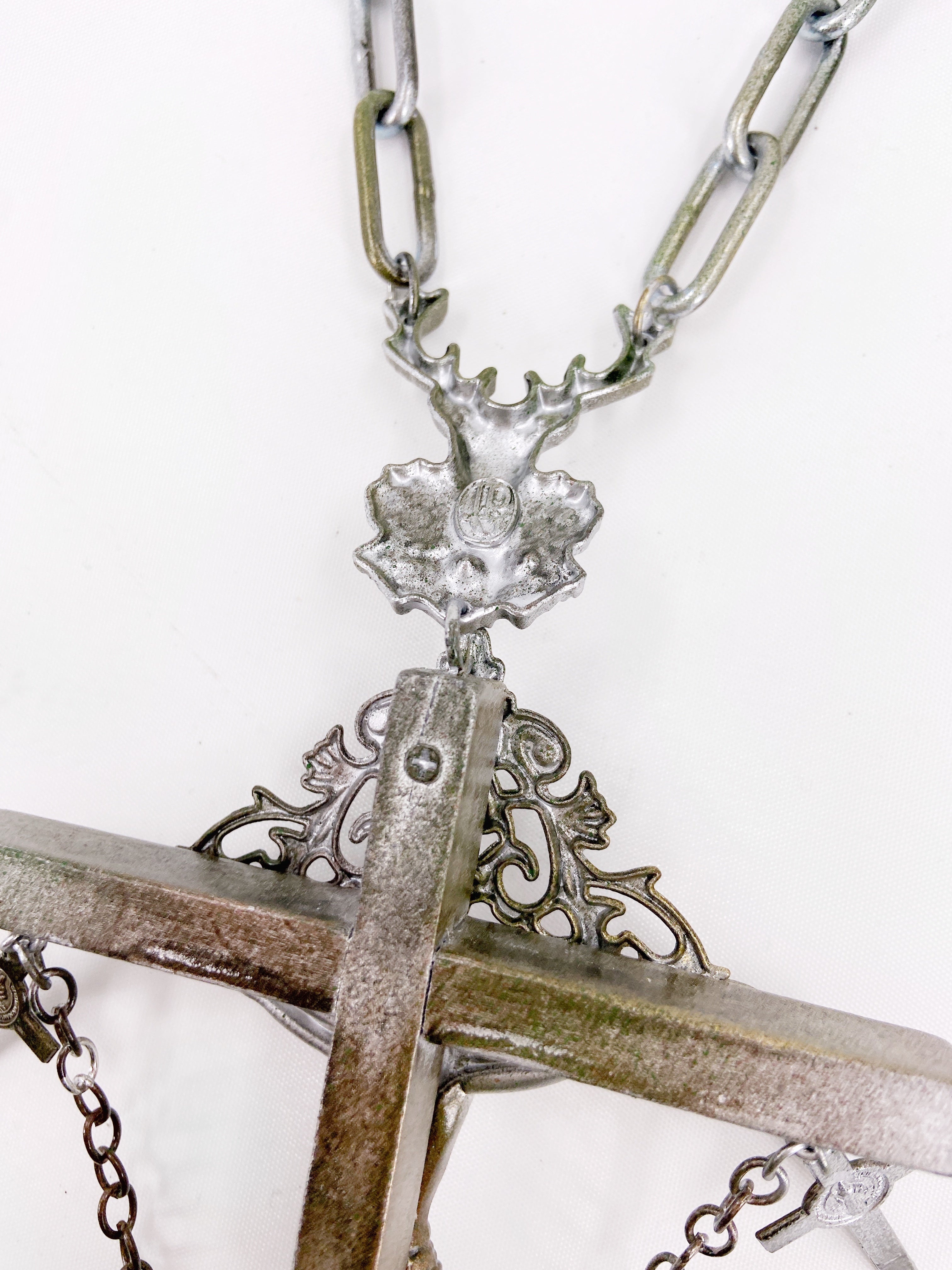 Jean Paul Gaultier 90S Sample 1/1 XXL Silver 5 Crucifix Cross Deer Chain Necklace - 18
