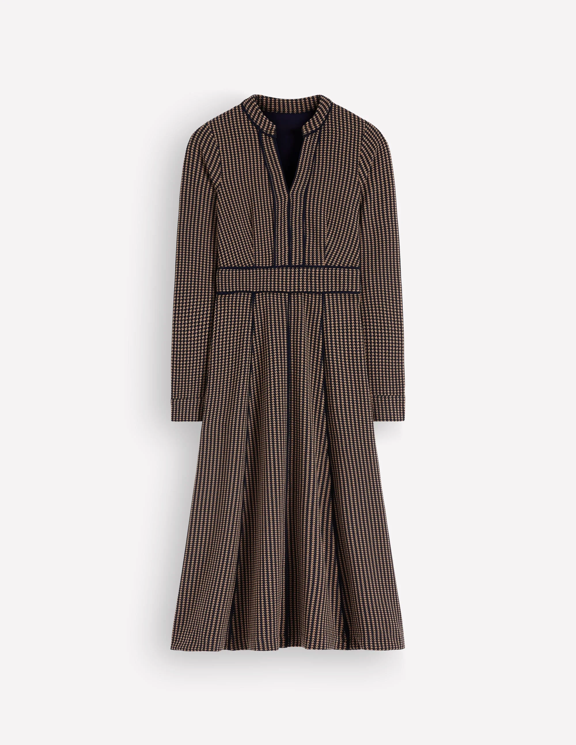 Alex Ponte Contrast Midi Dress-Navy/Camel Texture - 1