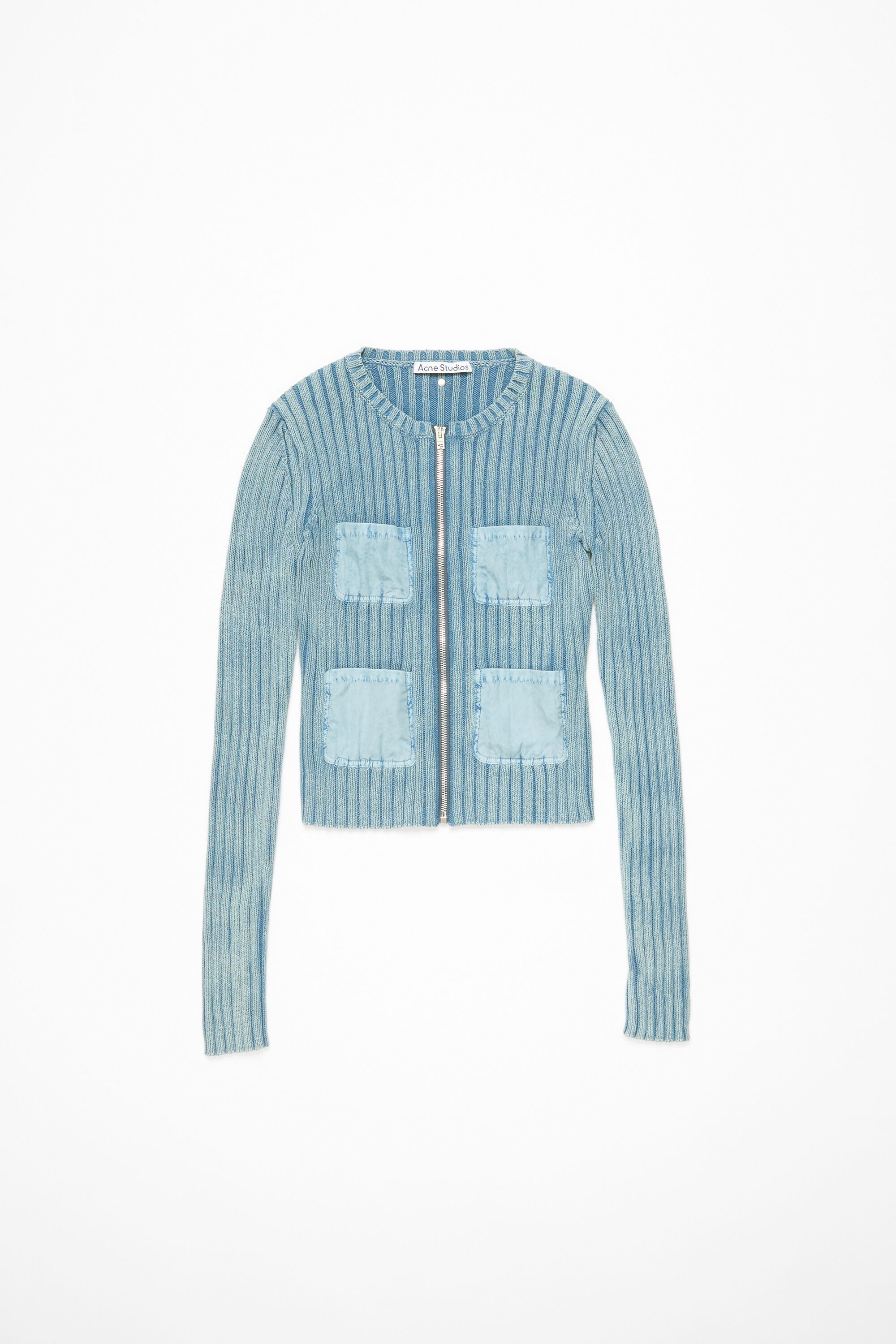 Ribbed zip cardigan - Dusty blue - 1