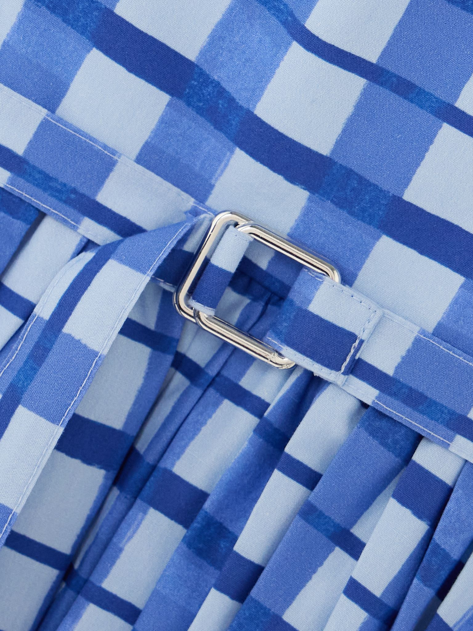 Eglantine belted pleated checked cotton-poplin midi dress Blue - 4