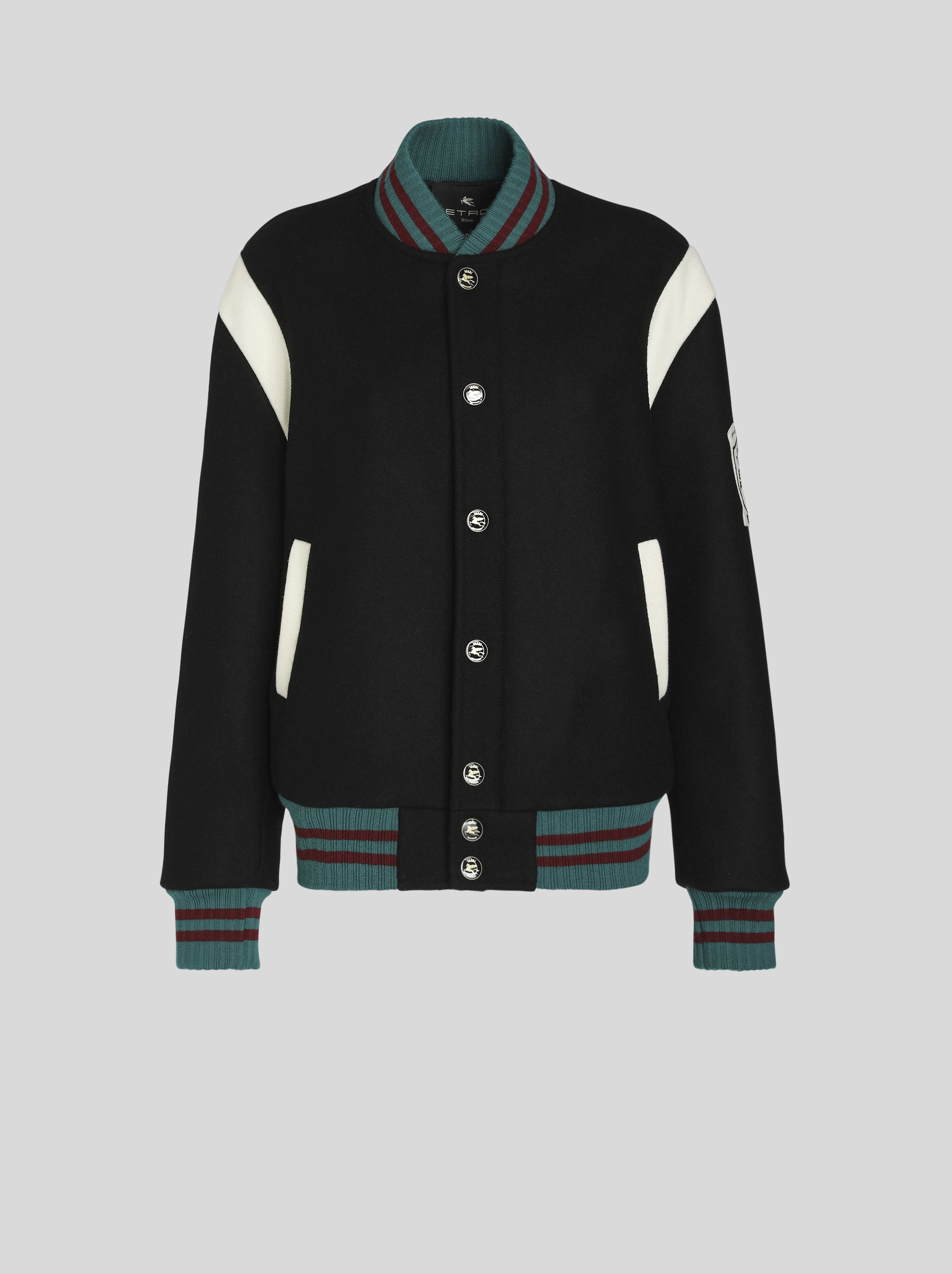 WOOL BOMBER JACKET WITH LOGOED PATCH - 1