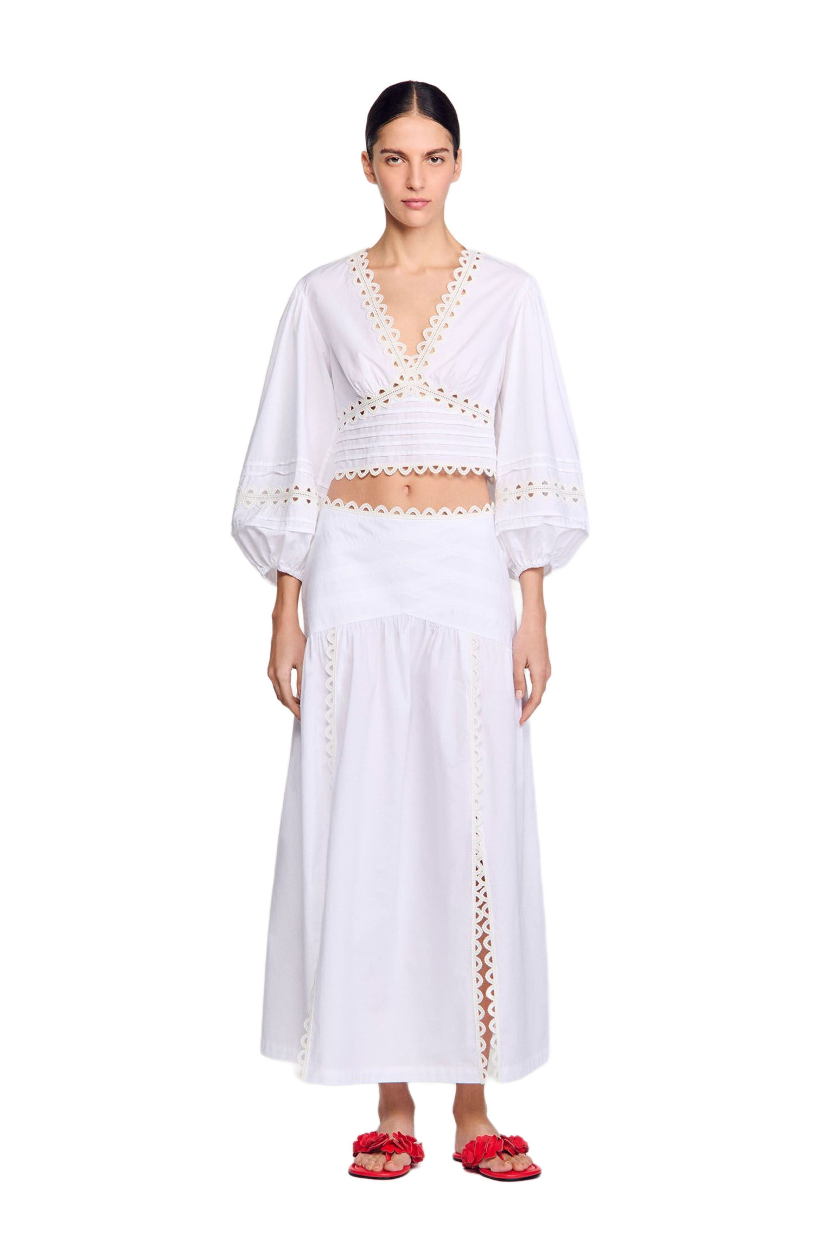 SANDRO Long poplin skirt in White at Nordstrom - 3