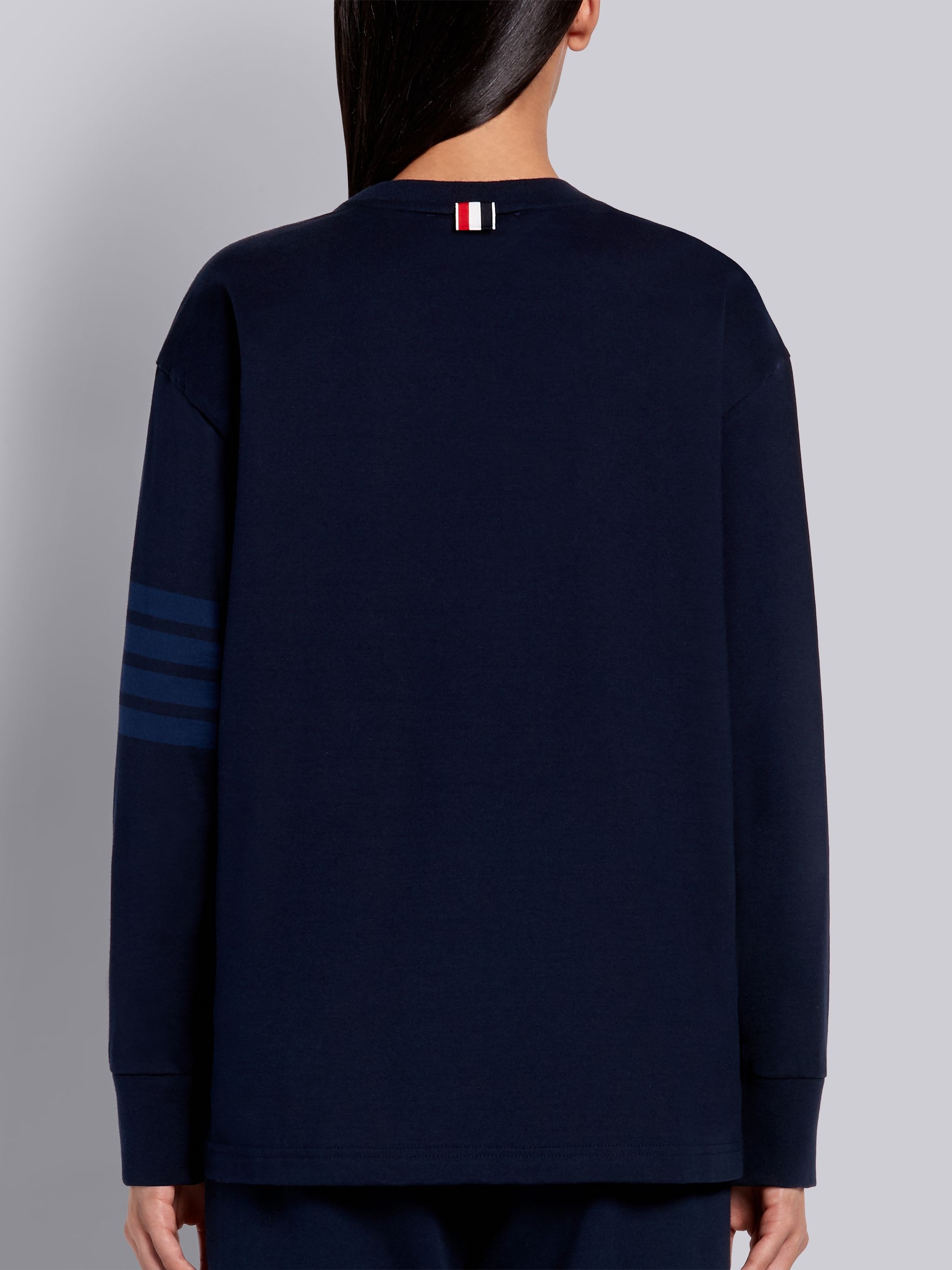 Navy Cotton Jersey Long Sleeve Tonal 4-Bar Rugby T-shirt - 3