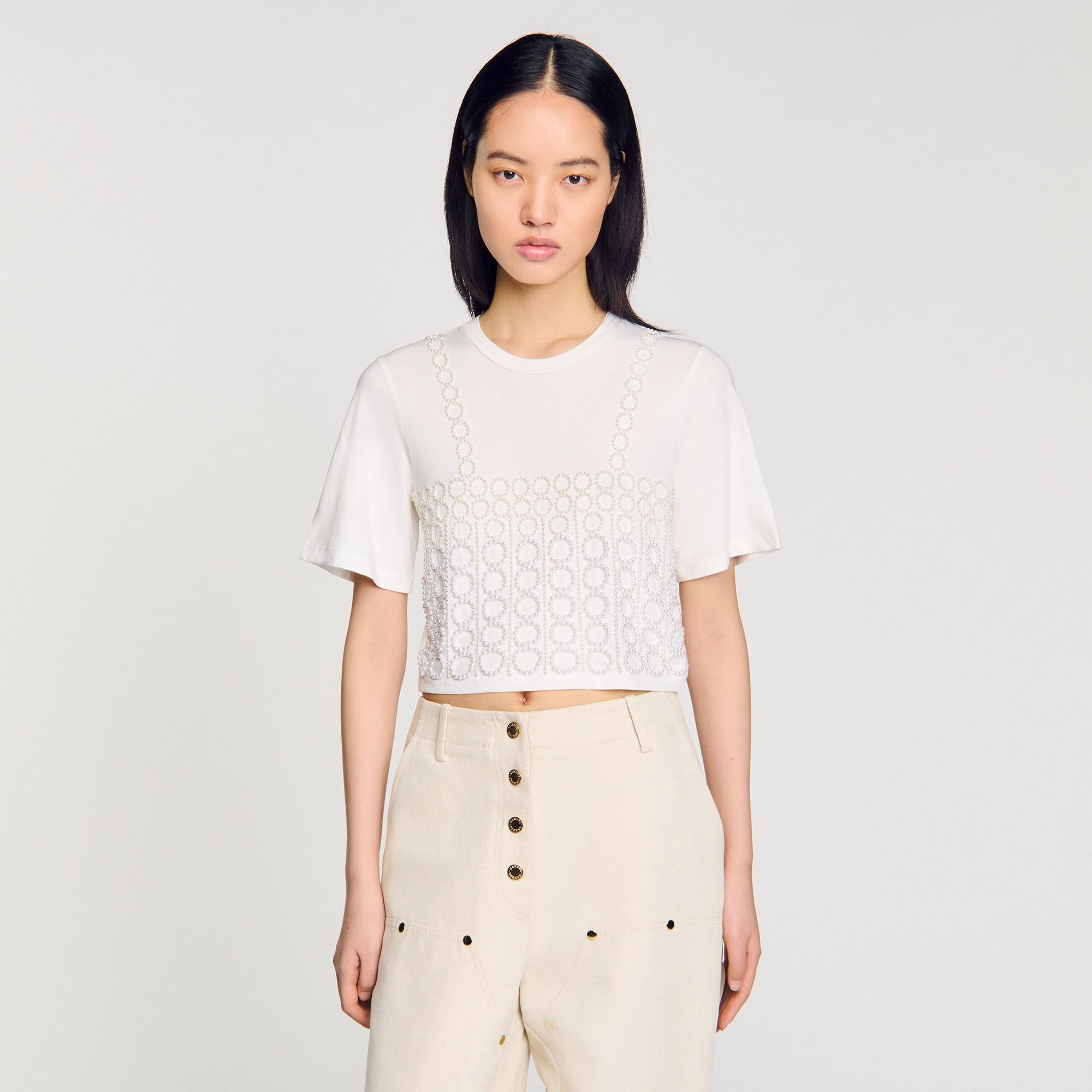 BEADED CROPPED T-SHIRT - 4