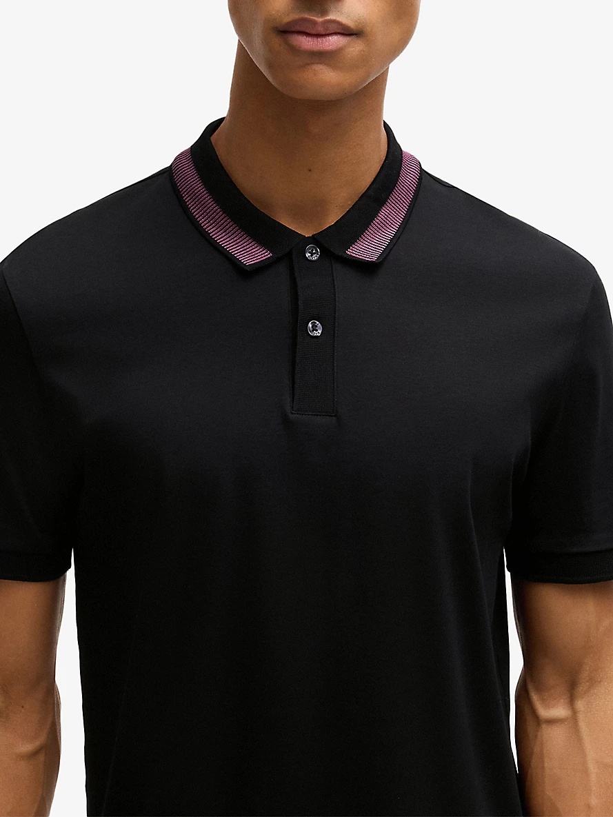 Striped-trim slim-fit cotton-jersey polo shirt - 5
