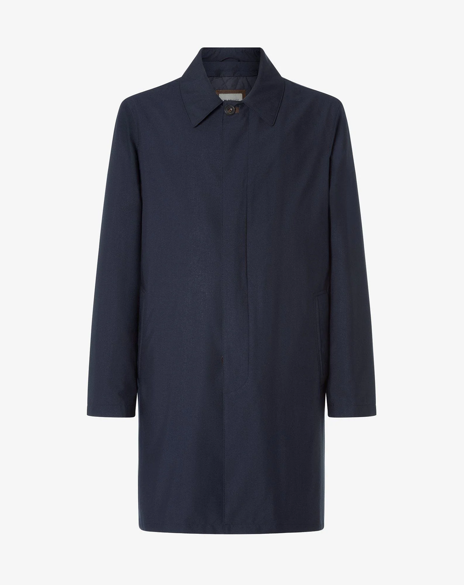 Navy blue technical fabric trench coat with detachable inner lining - 1