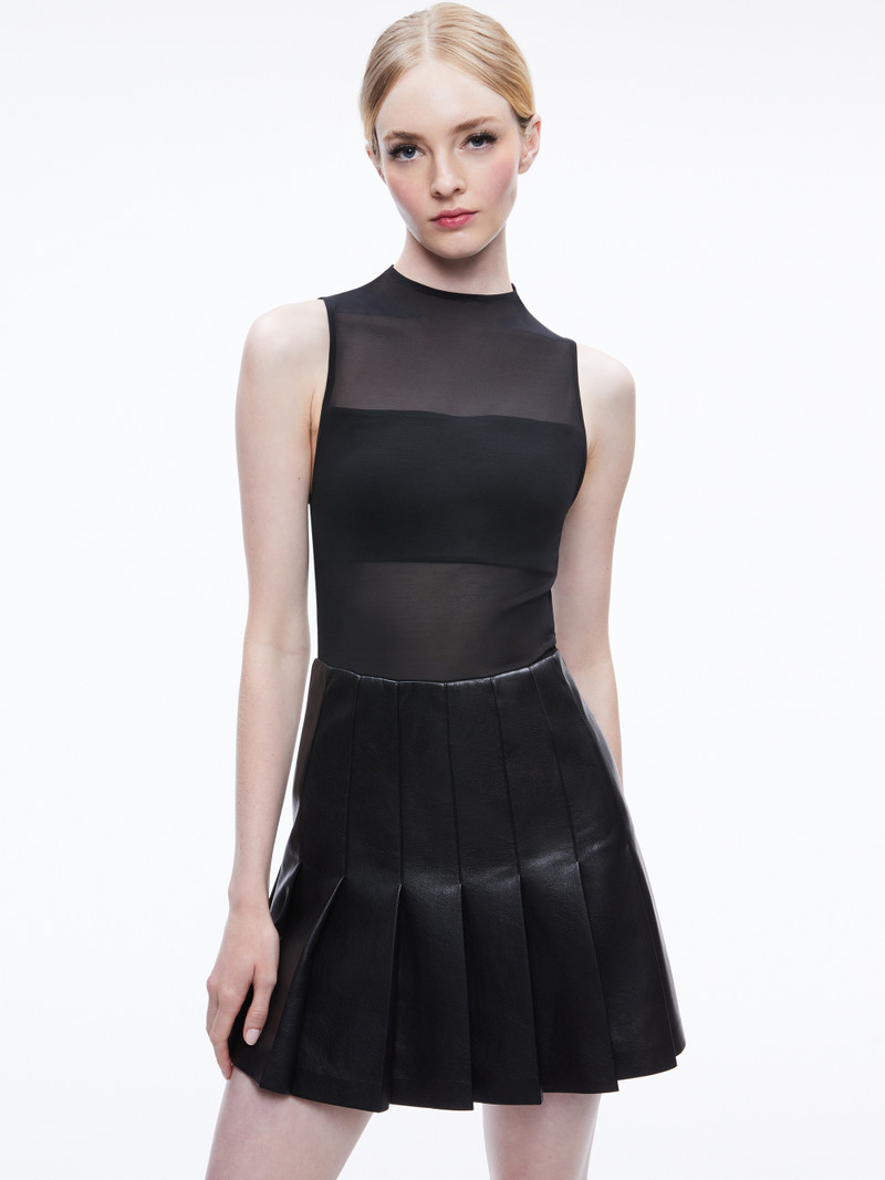 Alice + Olivia CHARA VEGAN LEATHER PLEATED MINI DRESS outlook